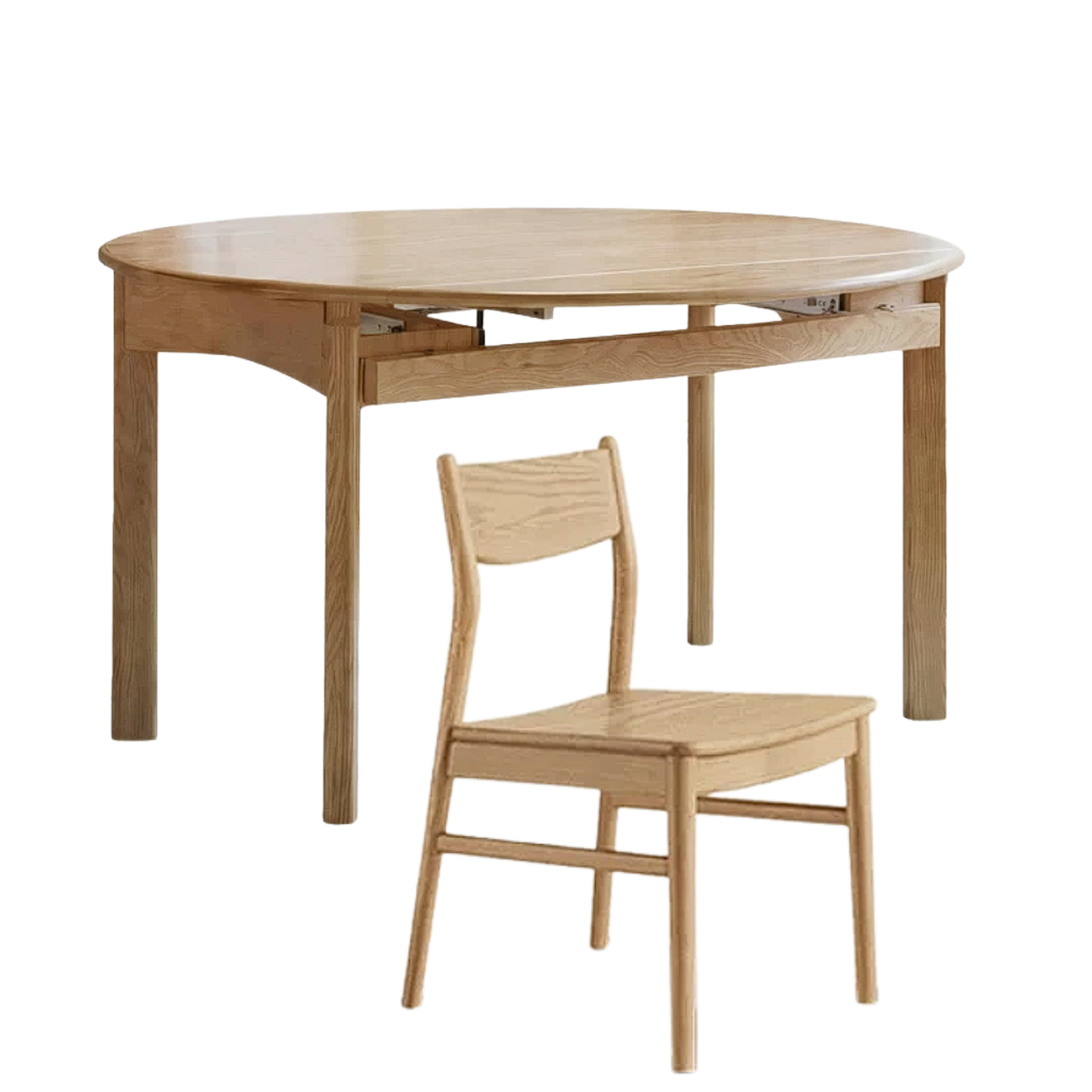 Black Walnut, Ash, White Ash Solid Wood Folding Dining Table with Rock Plate Round Top