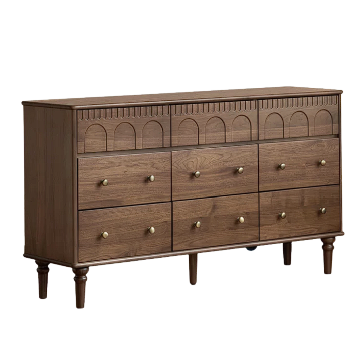 Black Walnut, Poplar, Solid Rubberwood, Ash, Cherry wood French Vintage Dresser with Arched Relief Trim
