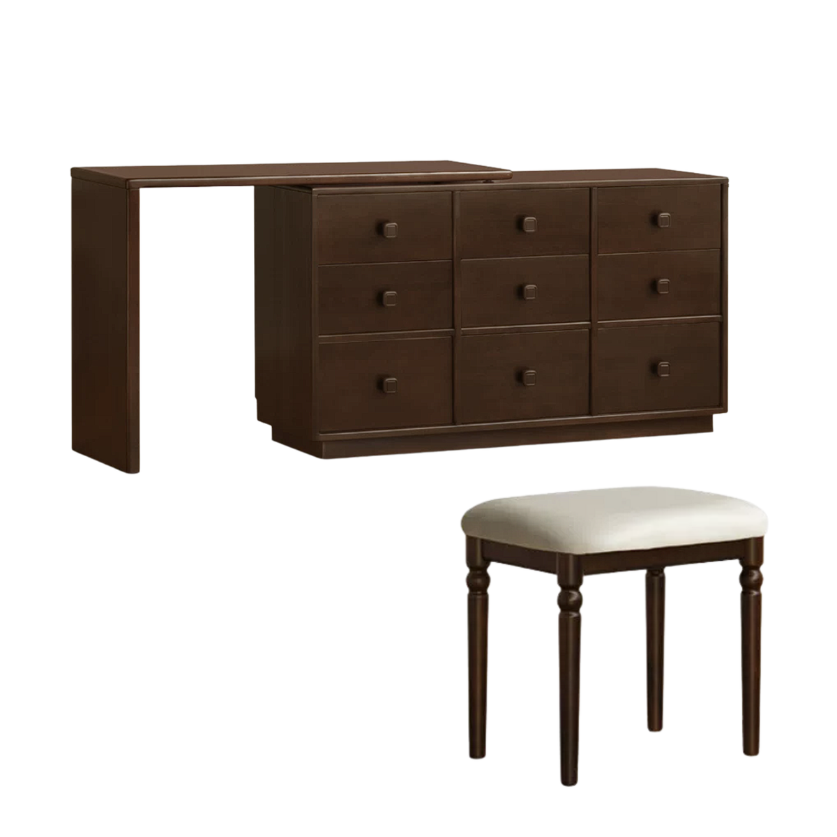 Poplar Solid Wood Vintage Dark Walnut Nine-Drawer Dresser with Flush Panel Fronts