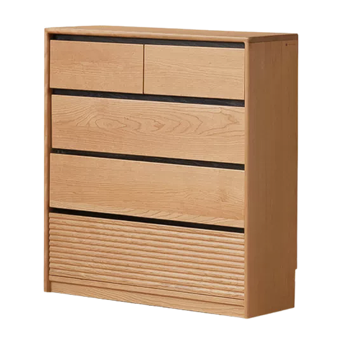 Cherry Solid Wood Slim Narrow-Depth Dresser Set with Reeded Drawer Fronts