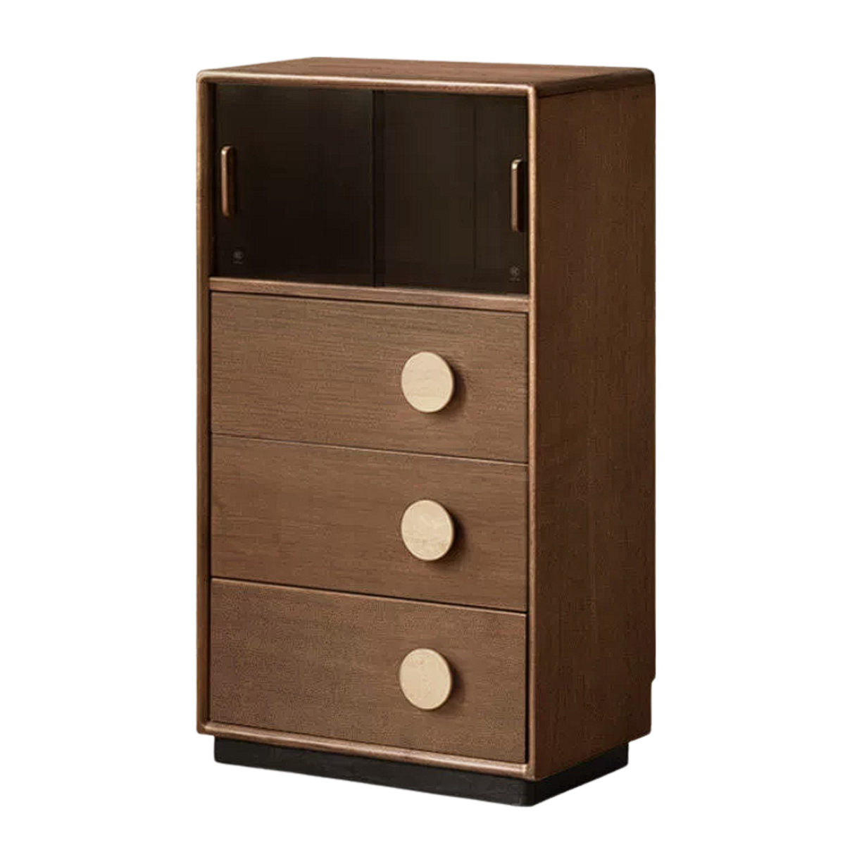Golden Pearwood Solid Wood Mid-Century TV Stand and Corner Cabinet Set with Color-Block Circle Pulls