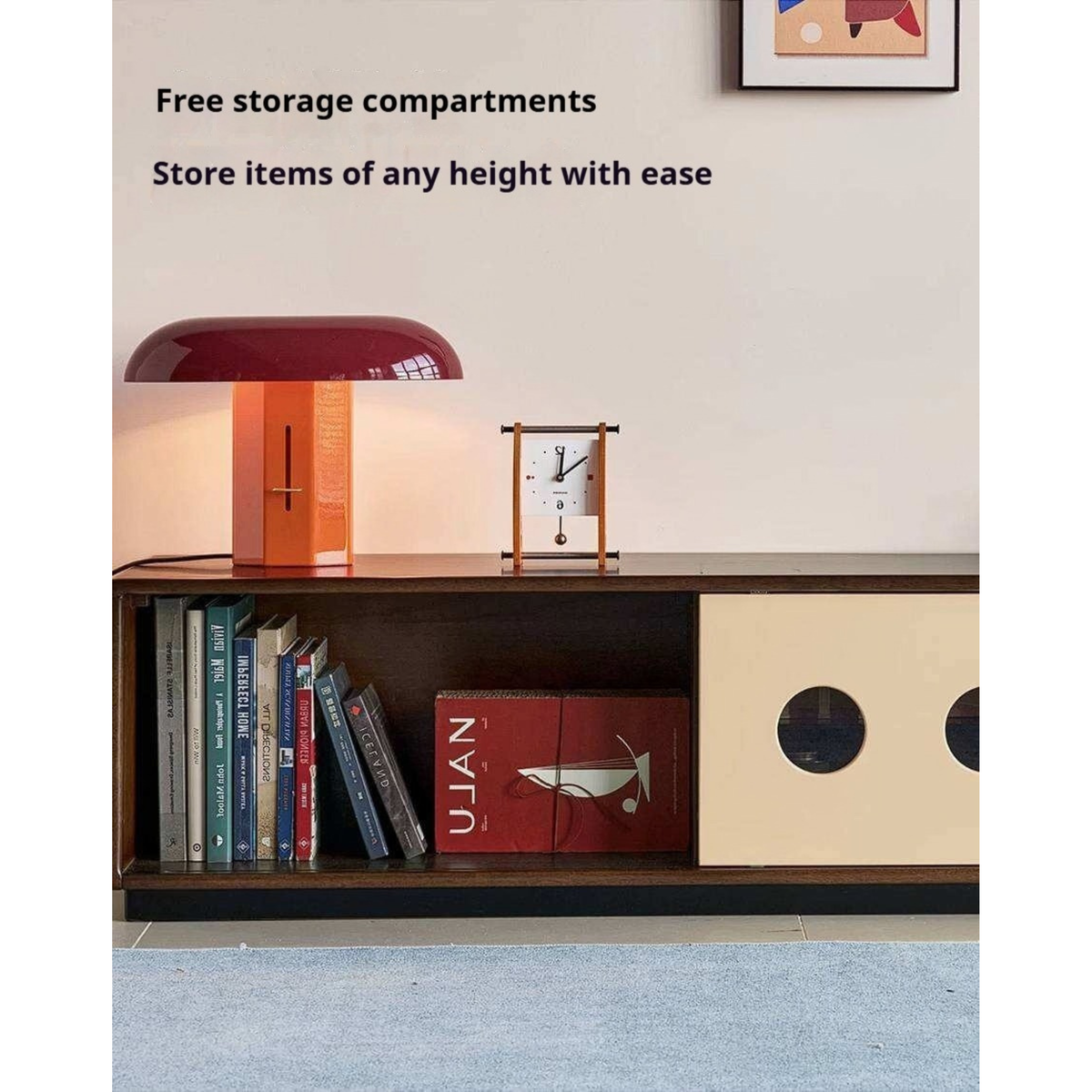Golden Pearwood Solid Wood Mid-Century TV Stand and Corner Cabinet Set with Color-Block Circle Pulls