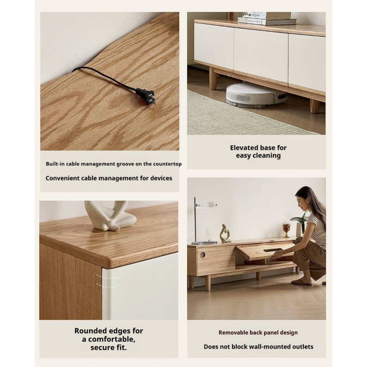 Oak Solid Wood Minimalist Scandinavian TV Console with Flat-Panel Doors and Tapered Legs