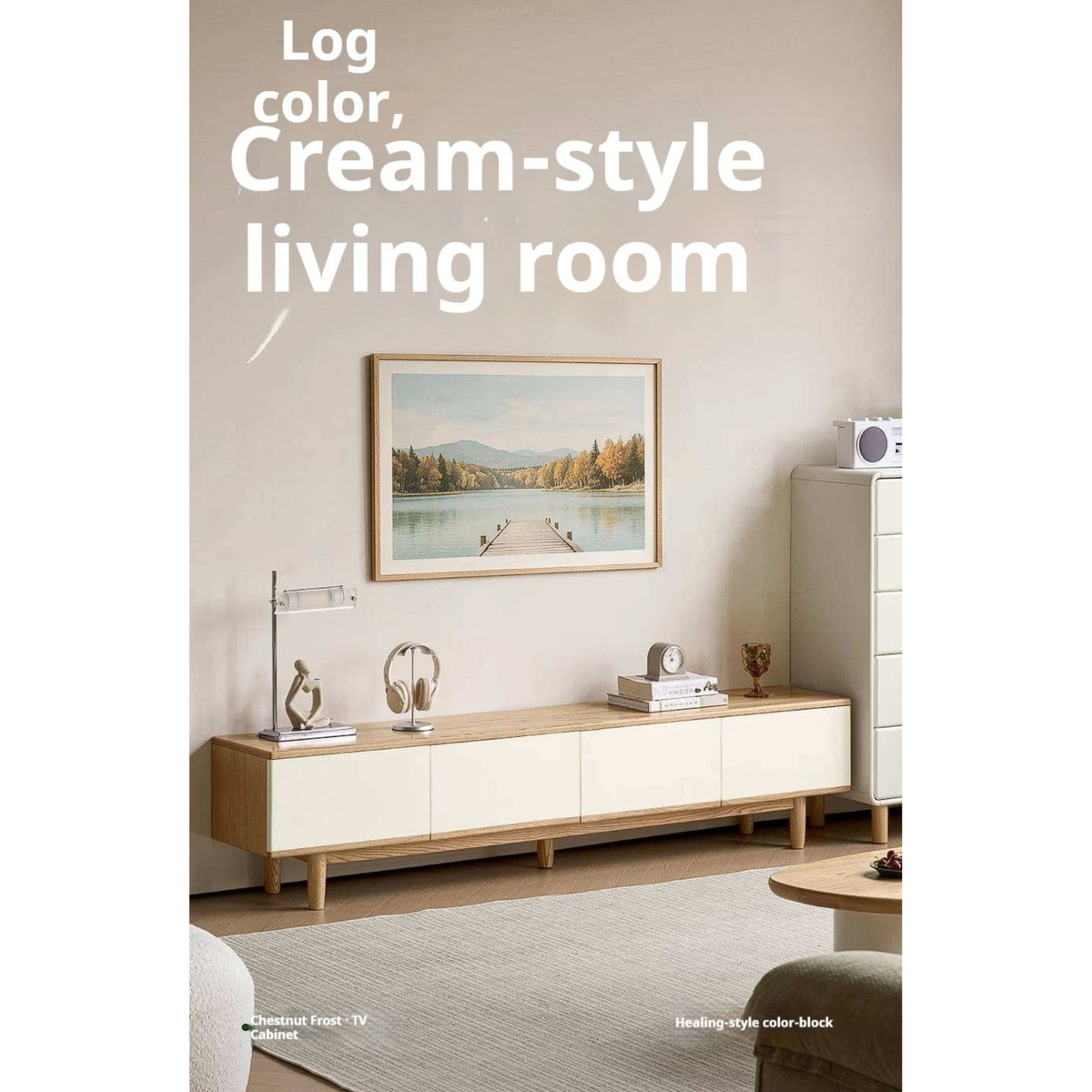 Oak Solid Wood Minimalist Scandinavian TV Console with Flat-Panel Doors and Tapered Legs