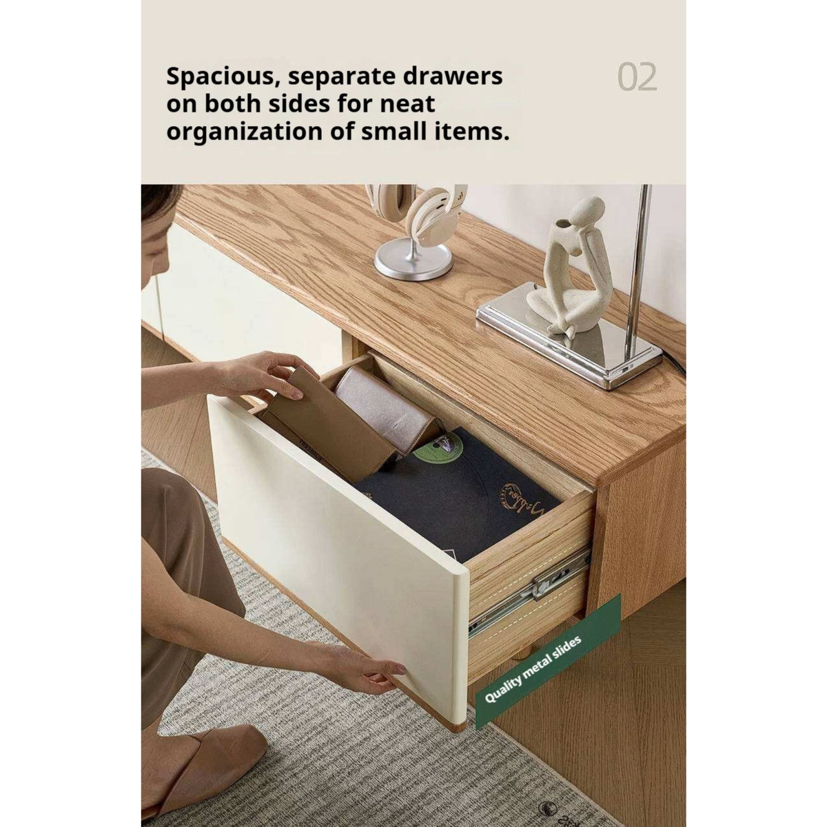 Oak Solid Wood Minimalist Scandinavian TV Console with Flat-Panel Doors and Tapered Legs