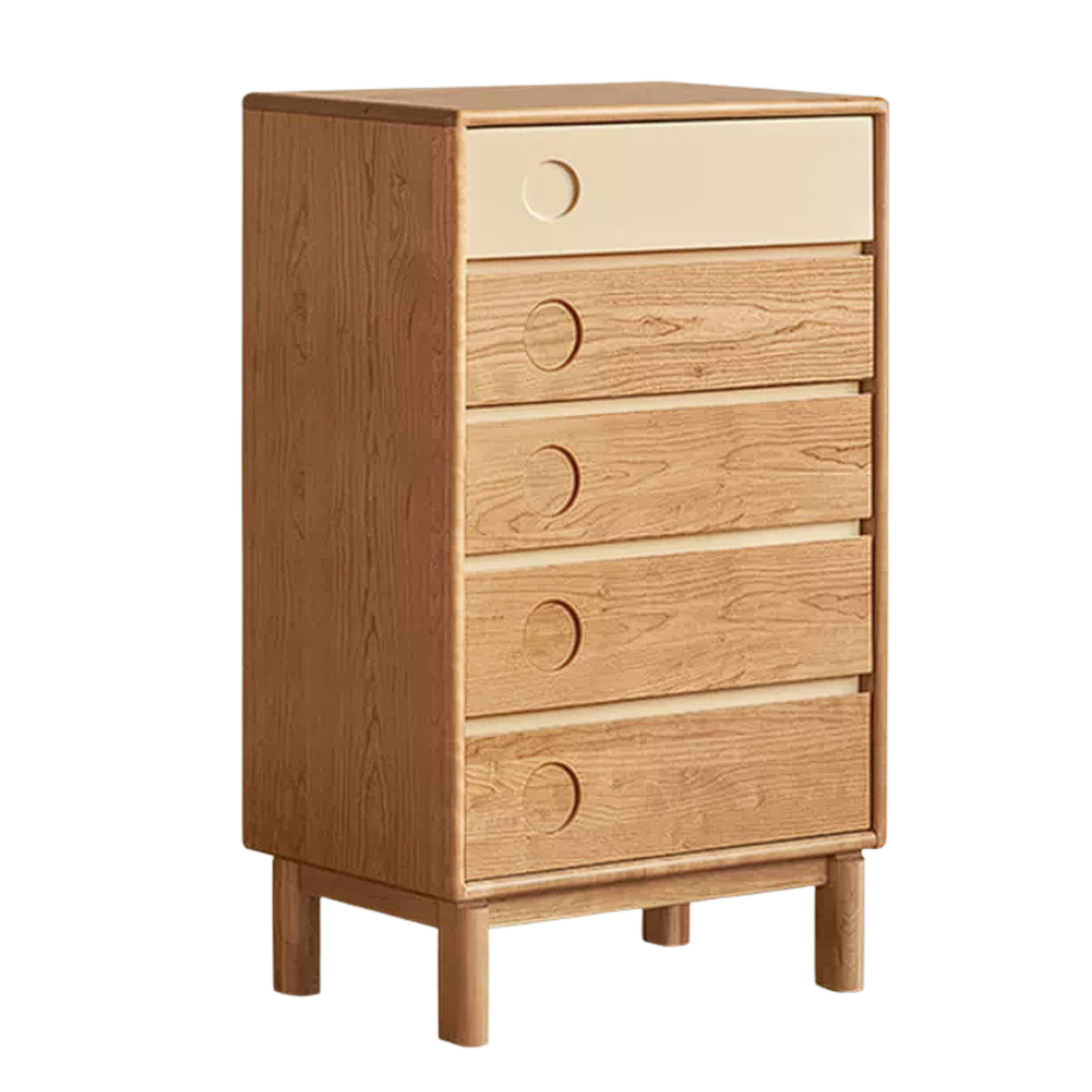 Cherry, Tulipwood Solid Wood Mid-Century Dresser with Round Cutout Handles