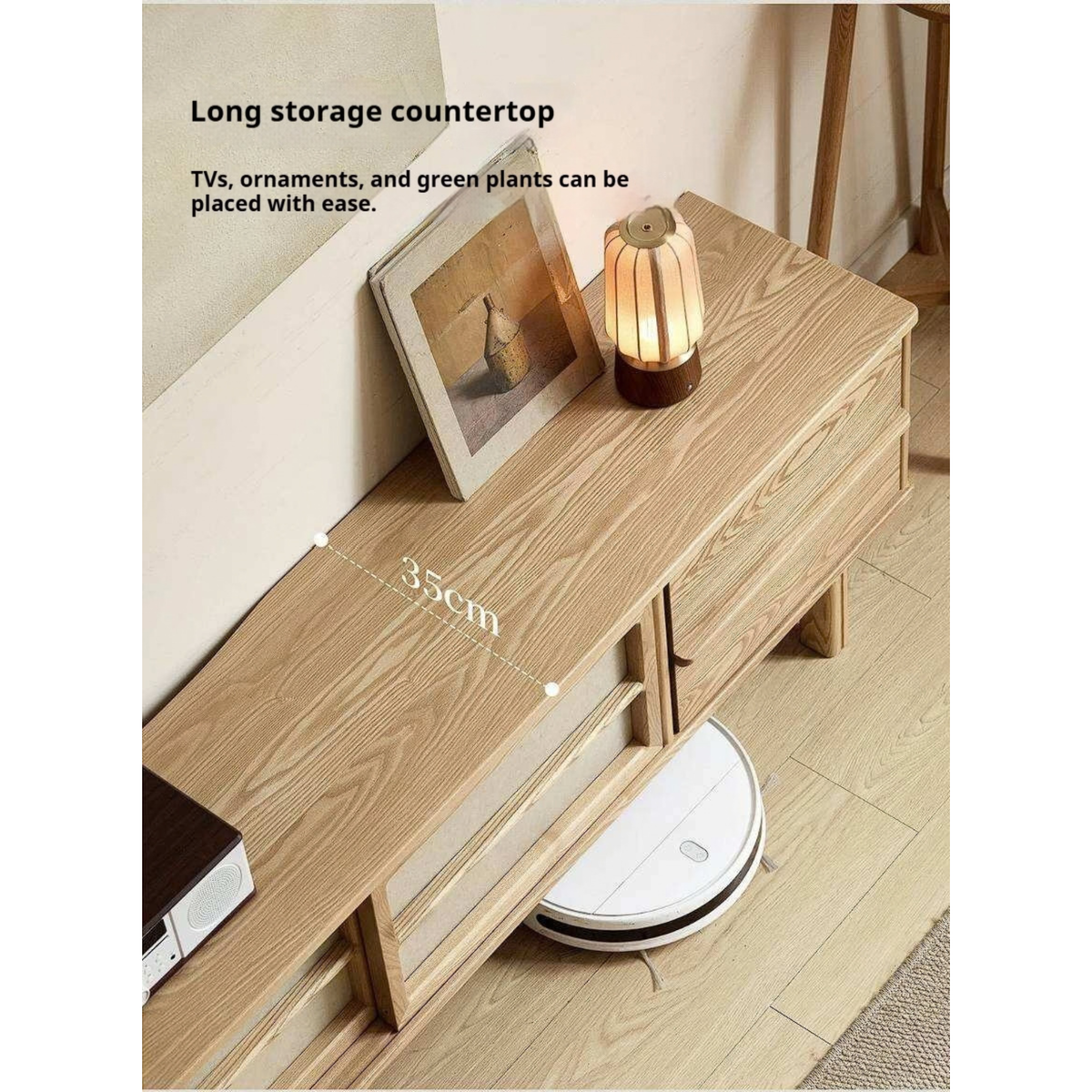 Ash Solid Wood Japanese Shoji-Style TV Console with LED Ambient Lighting