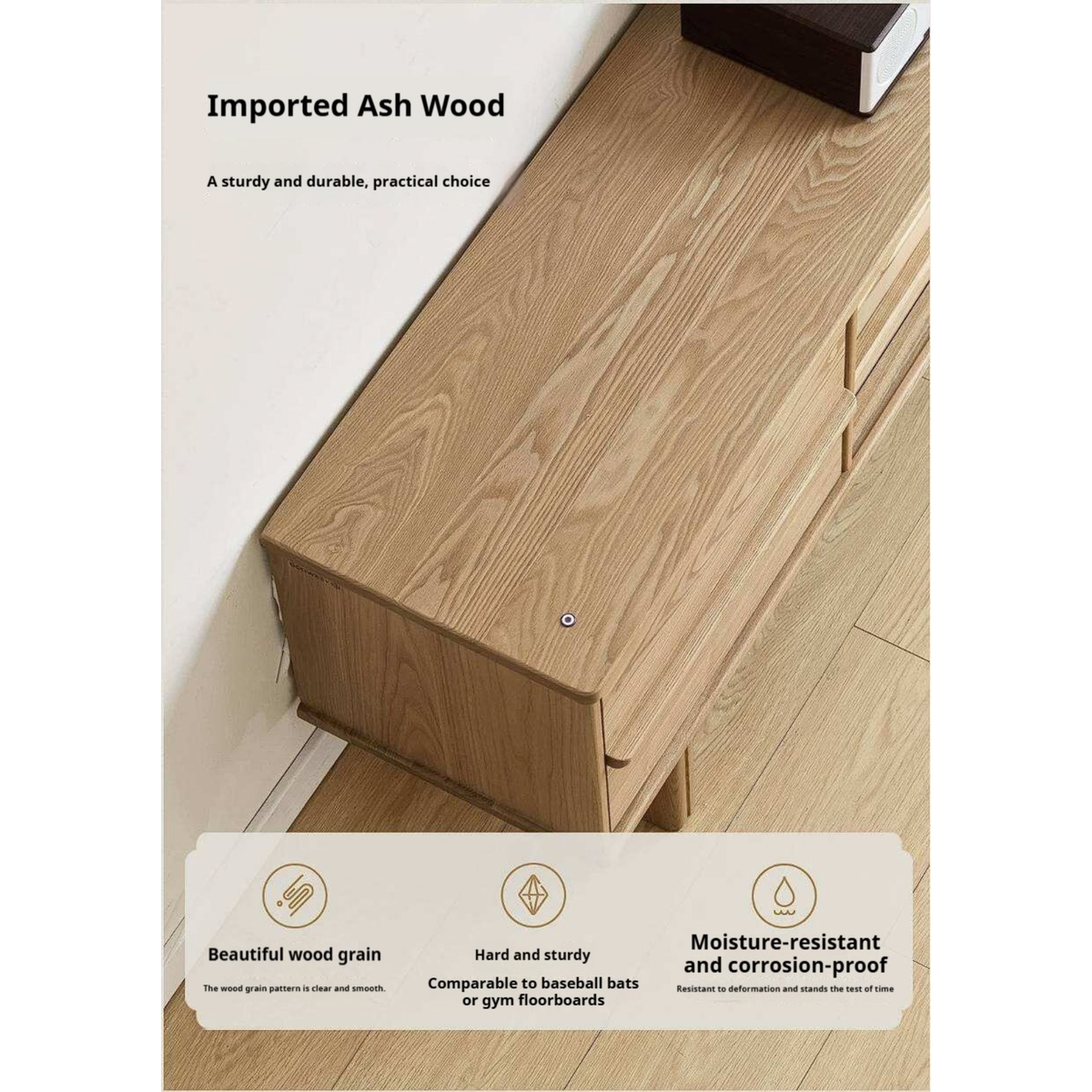 Ash Solid Wood Japanese Shoji-Style TV Console with LED Ambient Lighting