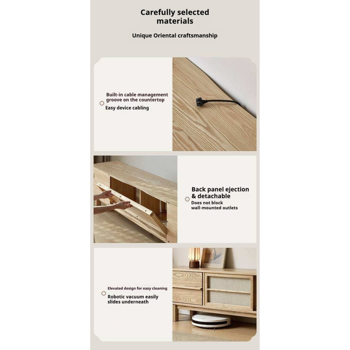 Ash Solid Wood Japanese Shoji-Style TV Console with LED Ambient Lighting