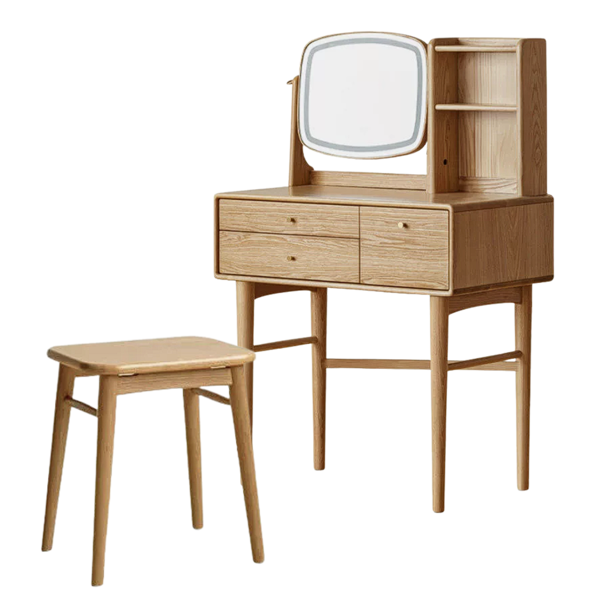 Oak, Ash Solid Wood Vanity Table Lighted Makeup Mirror.