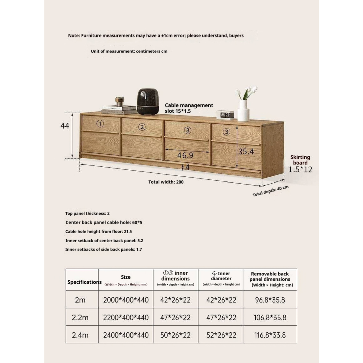 White Oak Solid Wood Scandinavian Low TV Console with Slatted Sliding Doors and Cable Management
