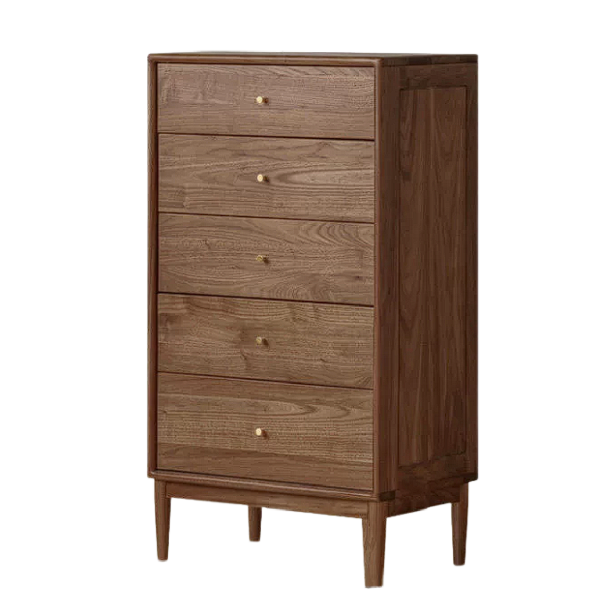Black Walnut, Oak, Golden Pearwood Solid Wood Combination Dresser and Chest Set with Brass-Capped Tapered Legs