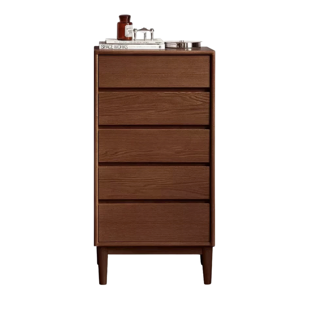 Black Walnut, Ash Solid Wood Mid-Century Dresser with Tapered Legs and Groove Drawer Pulls