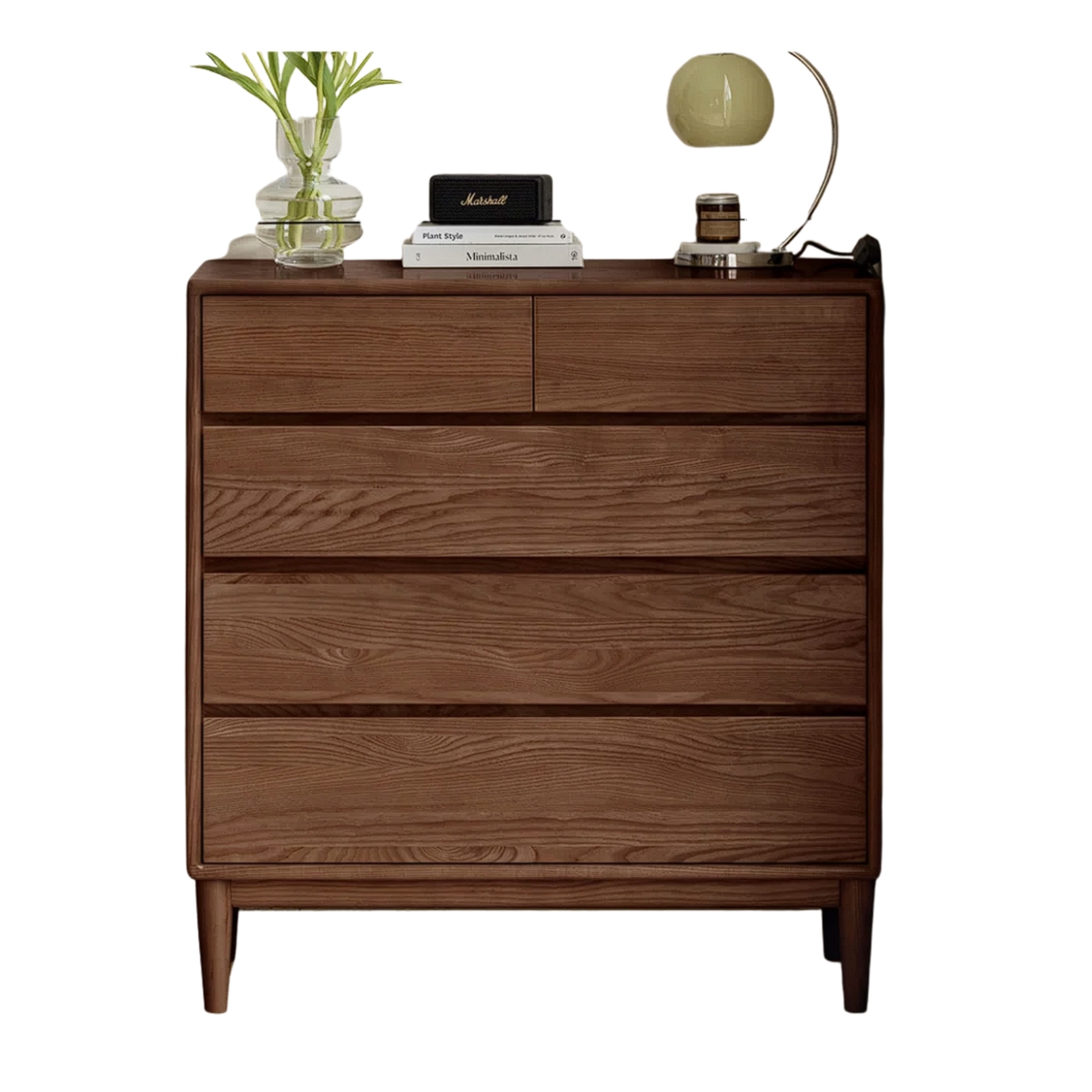 Black Walnut, Ash Solid Wood Mid-Century Dresser with Tapered Legs and Groove Drawer Pulls
