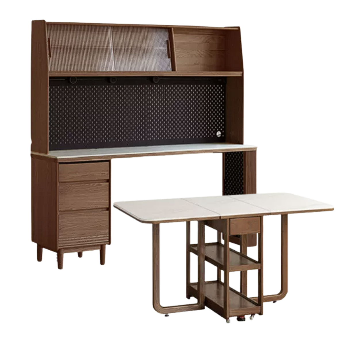 Black Walnut, Oak Solid Wood Light Luxury Style Rock Plate Storage Cabinet