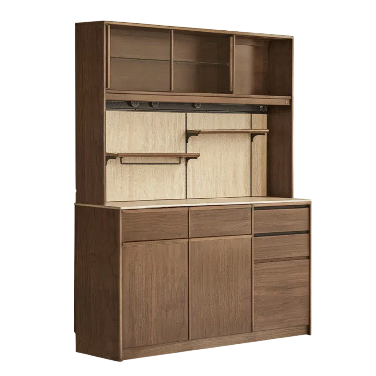Black Walnut, Sandalwood, Ash Solid Wood Dining Cabinet Antique Style Rock Board