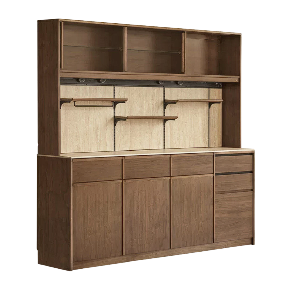 Black Walnut, Sandalwood, Ash Solid Wood Dining Cabinet Antique Style Rock Board