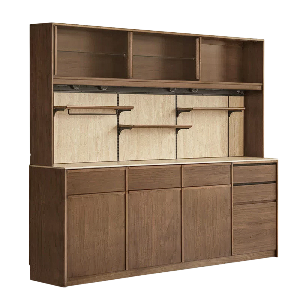 Black Walnut, Sandalwood, Ash Solid Wood Dining Cabinet Antique Style Rock Board