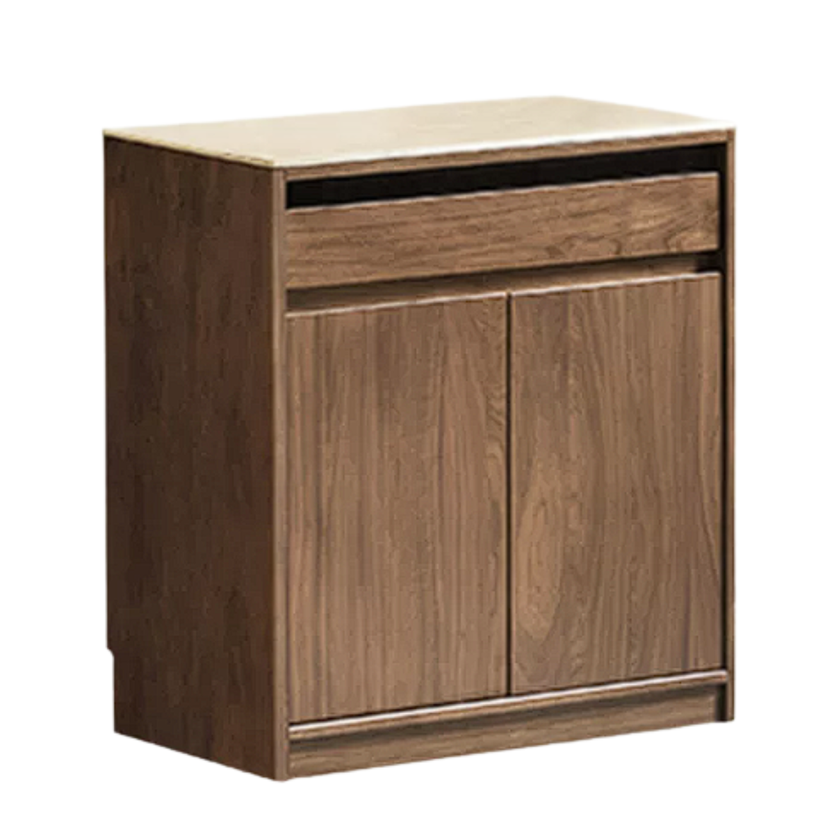 Black Walnut Solid Wood Floor-to-Ceiling Pantry Cabinet with LED Glass Sliding Doors and Stone Countertop