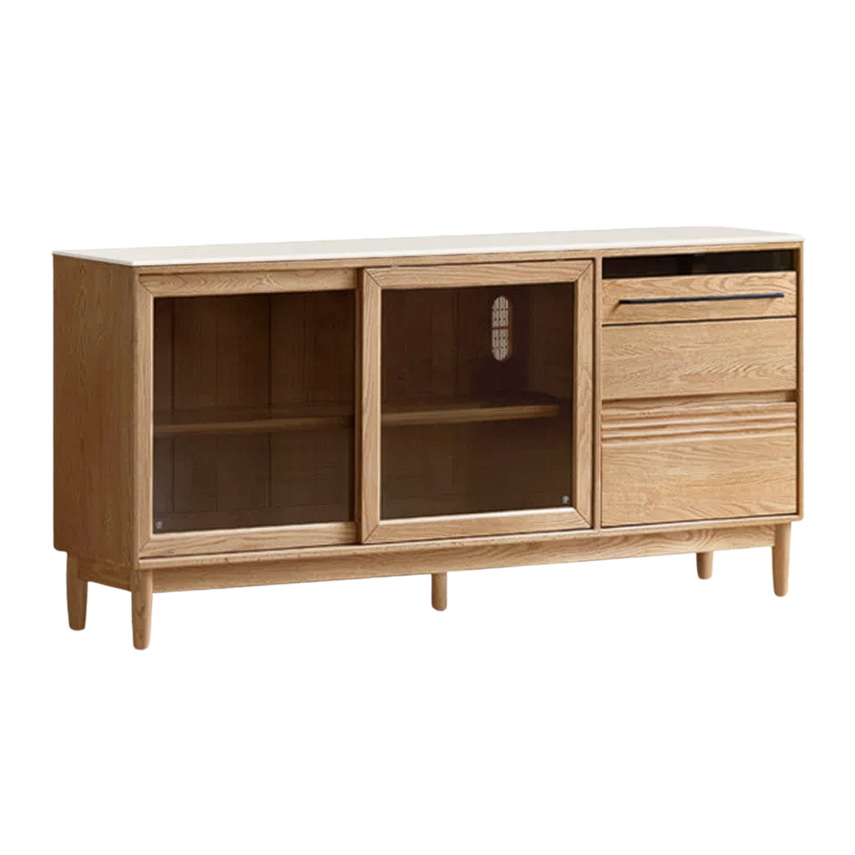 Oak Solid Wood Buffet Cabinet with Slab Surface, Sideboard