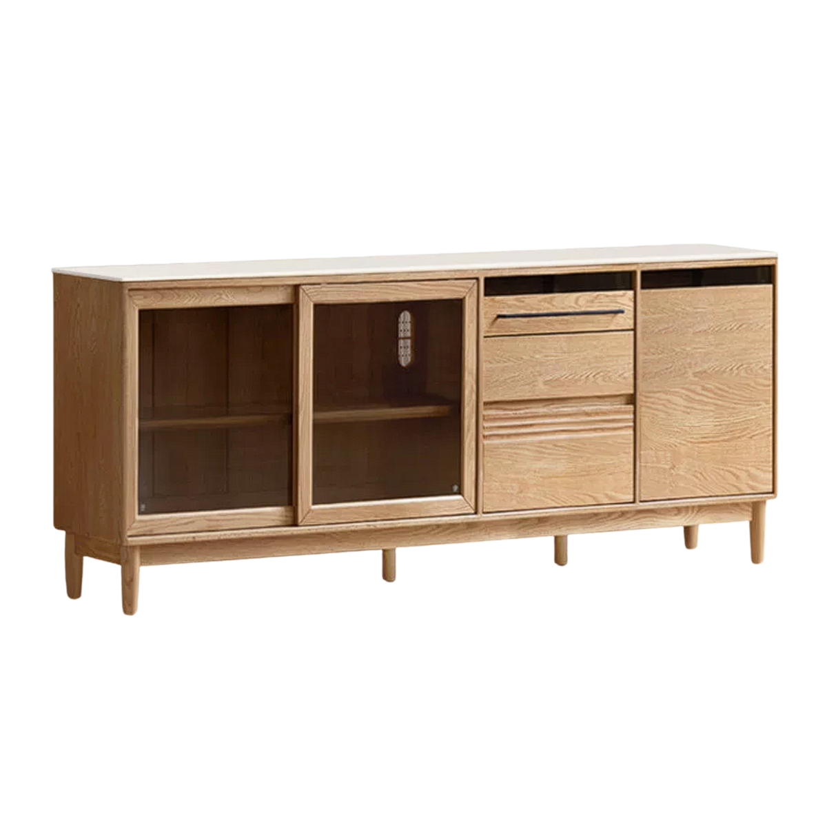 Oak Solid Wood Buffet Cabinet with Slab Surface, Sideboard