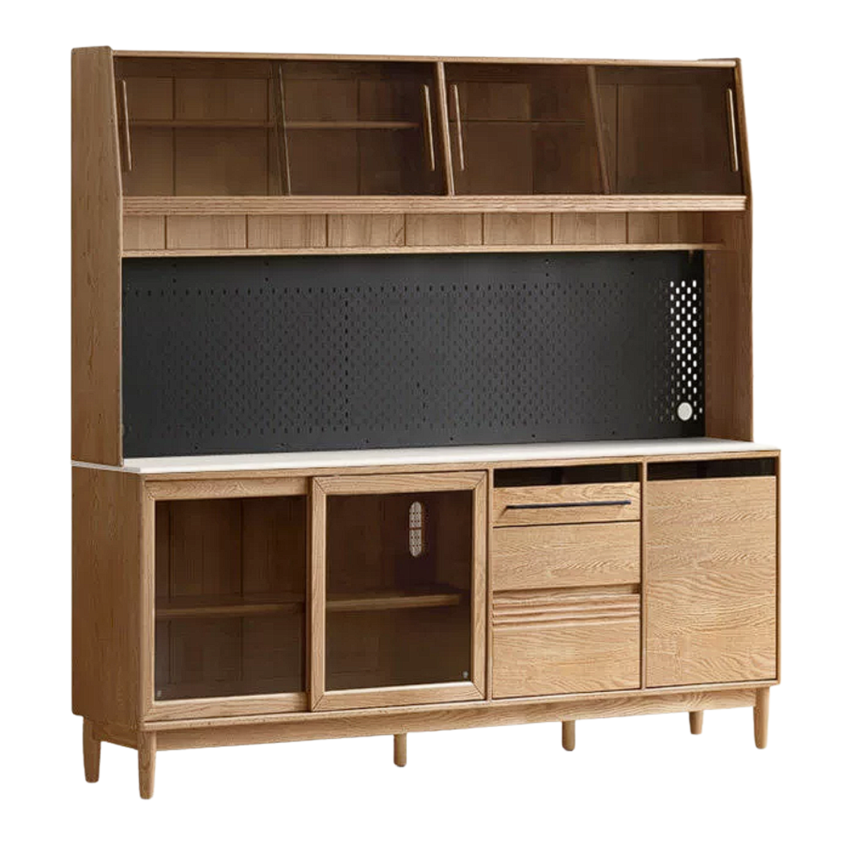 Oak Solid Wood Buffet Cabinet with Slab Surface, Sideboard