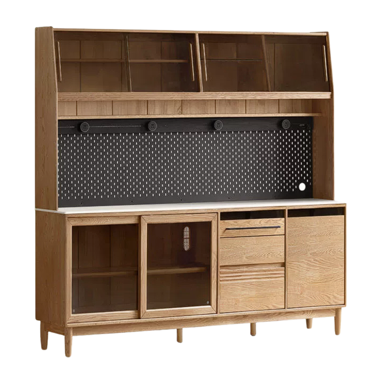 Oak Solid Wood Buffet Cabinet with Slab Surface, Sideboard
