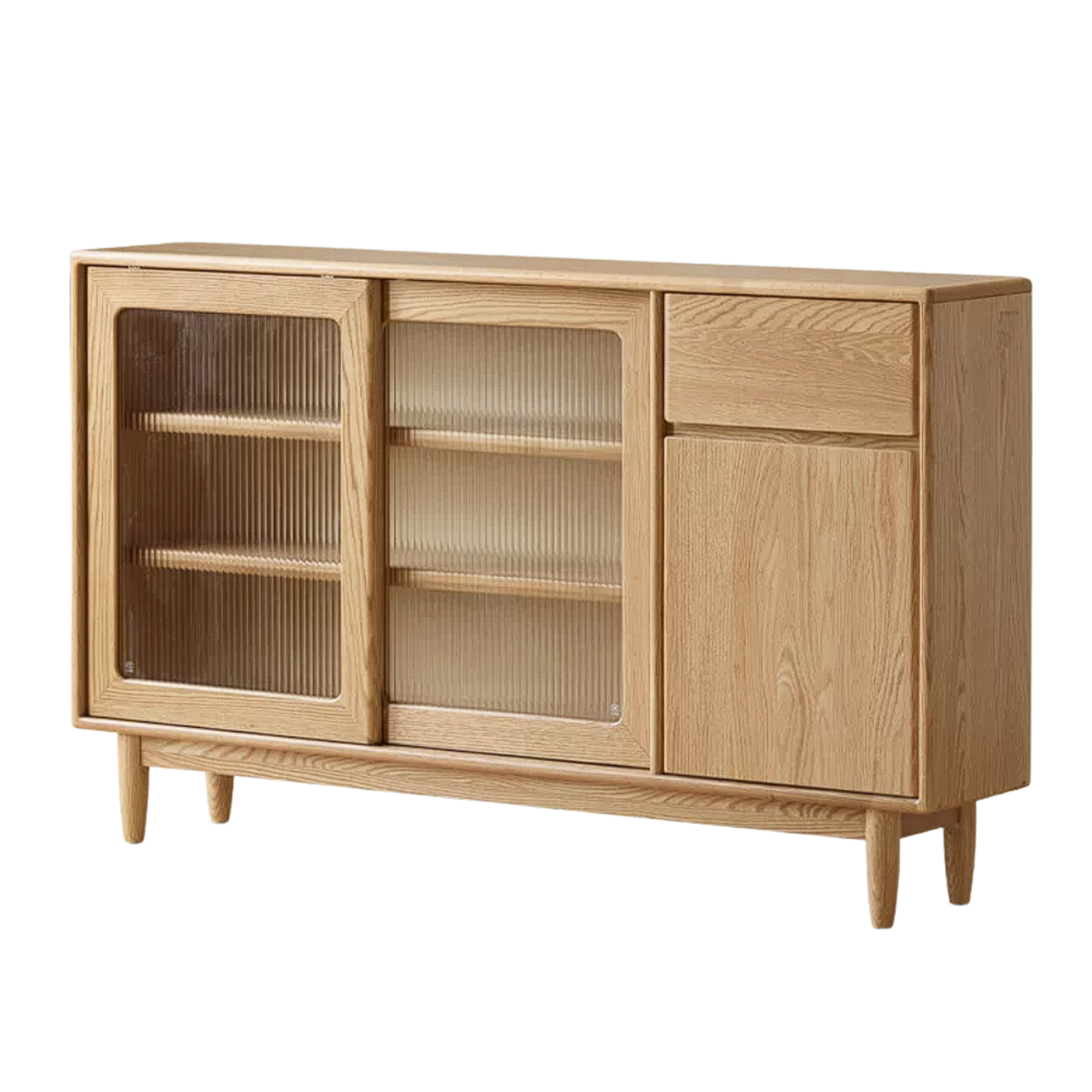 Black Walnut, Oak, Cherry Solid Wood Slim Sideboard Buffet with Glass Doors, Narrow 59 Inch Storage Cabinet