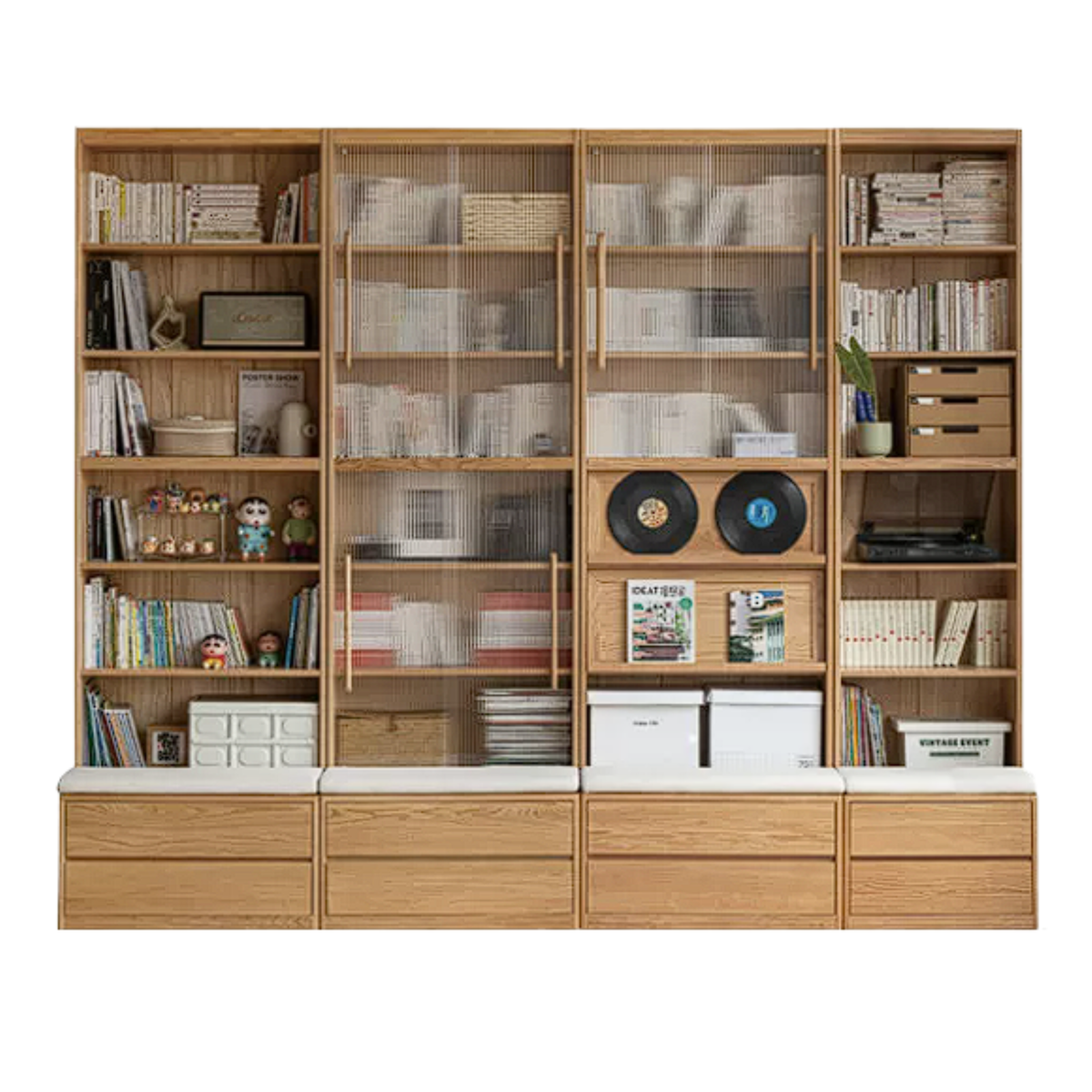 Ash, Oak Solid Wood Modern Combination Bookcase Integrated Card Seat