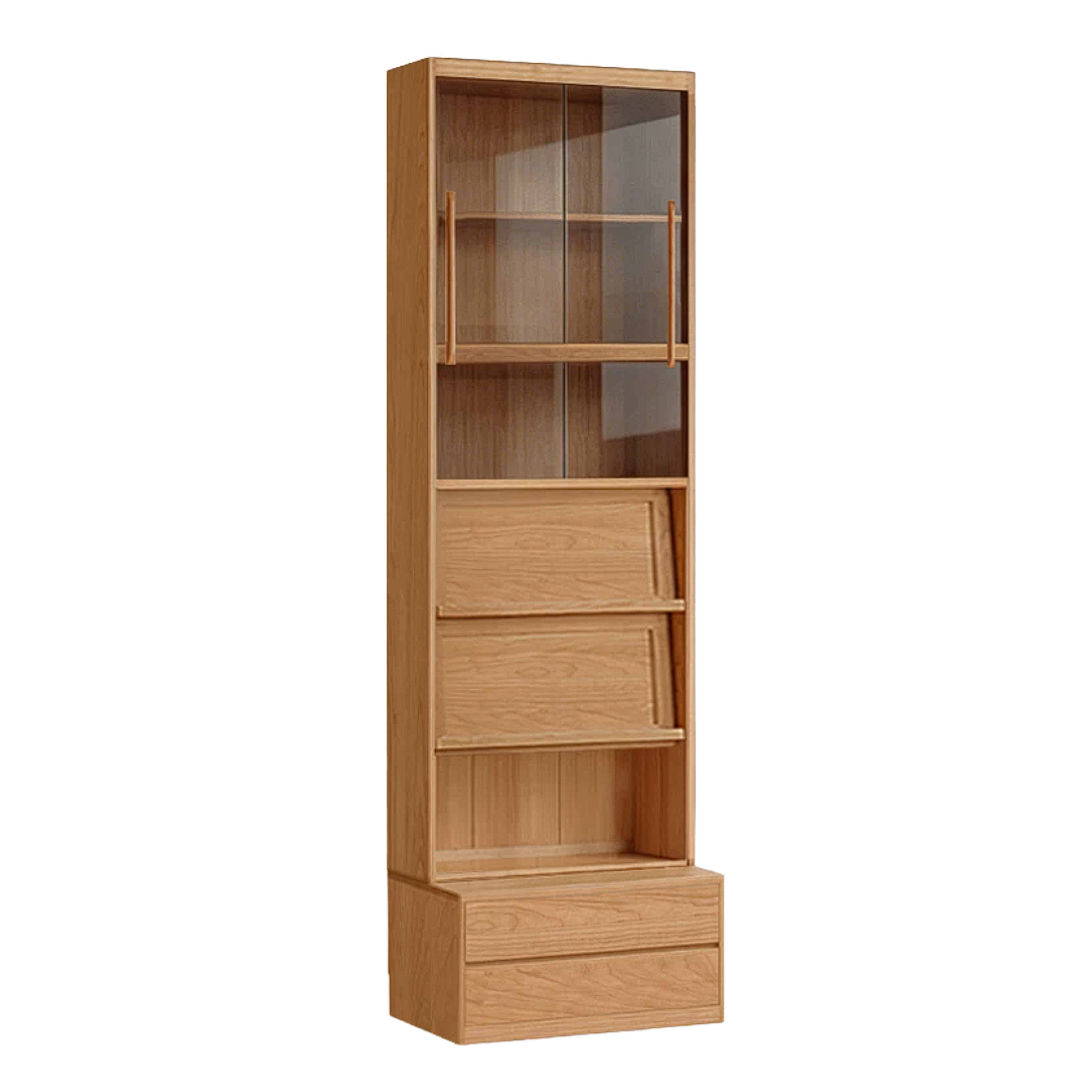 Cherry Solid Wood Bookcase Combination Glass Cabinet