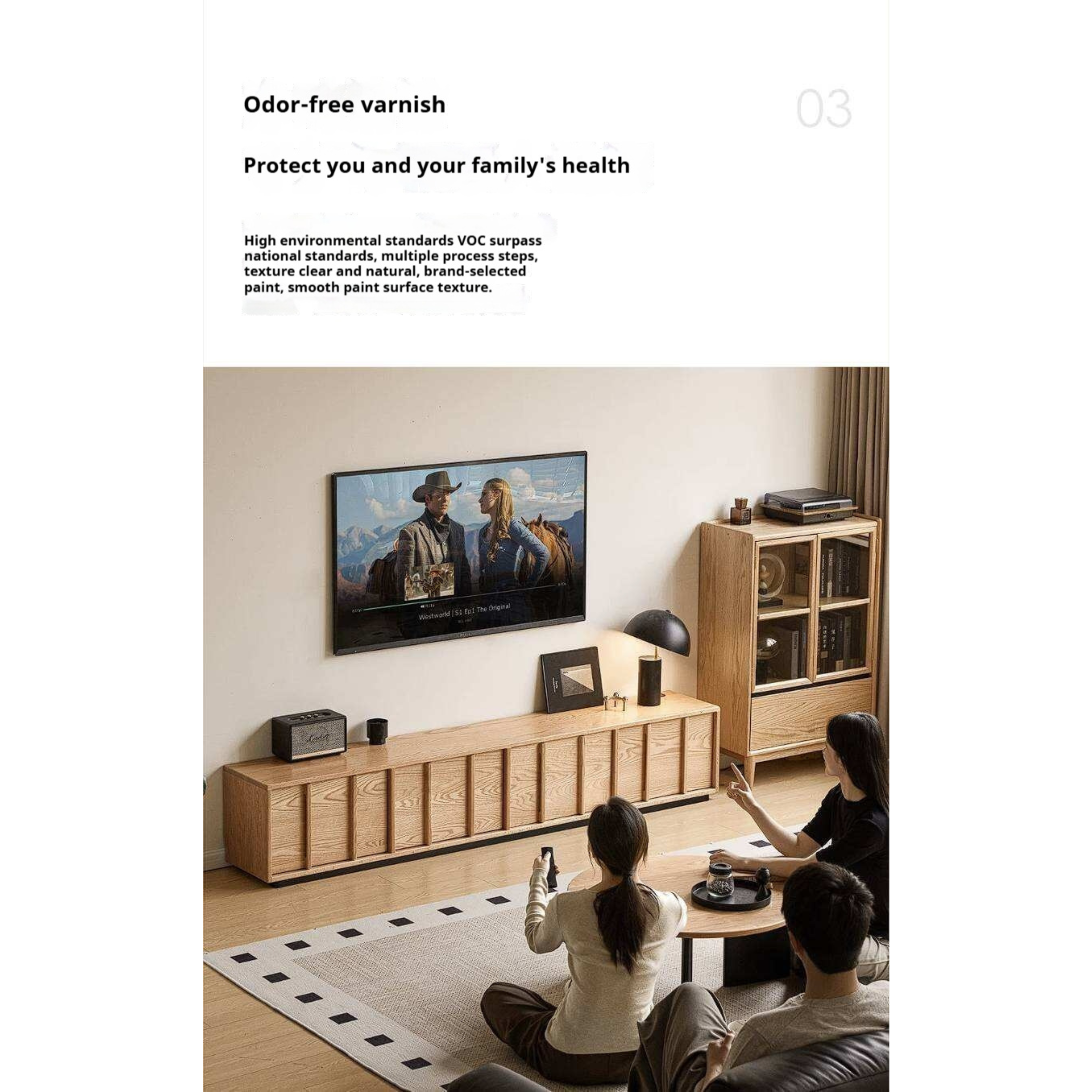 Oak Solid Wood TV Cabinet with Open Frame Storage Design