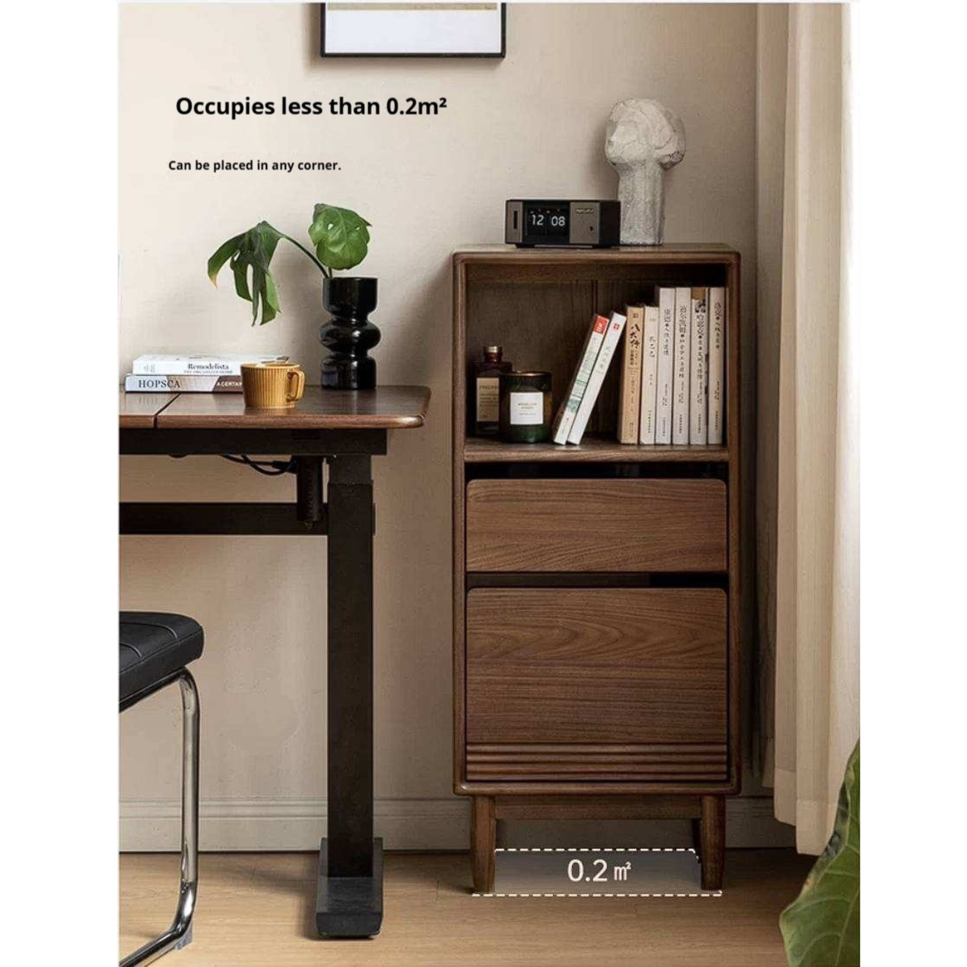 Black Walnut, Golden Rosewood, Oak, Ash, Cherry Solid Wood Side Cabinet with Minimalist TV Stand Storage Design