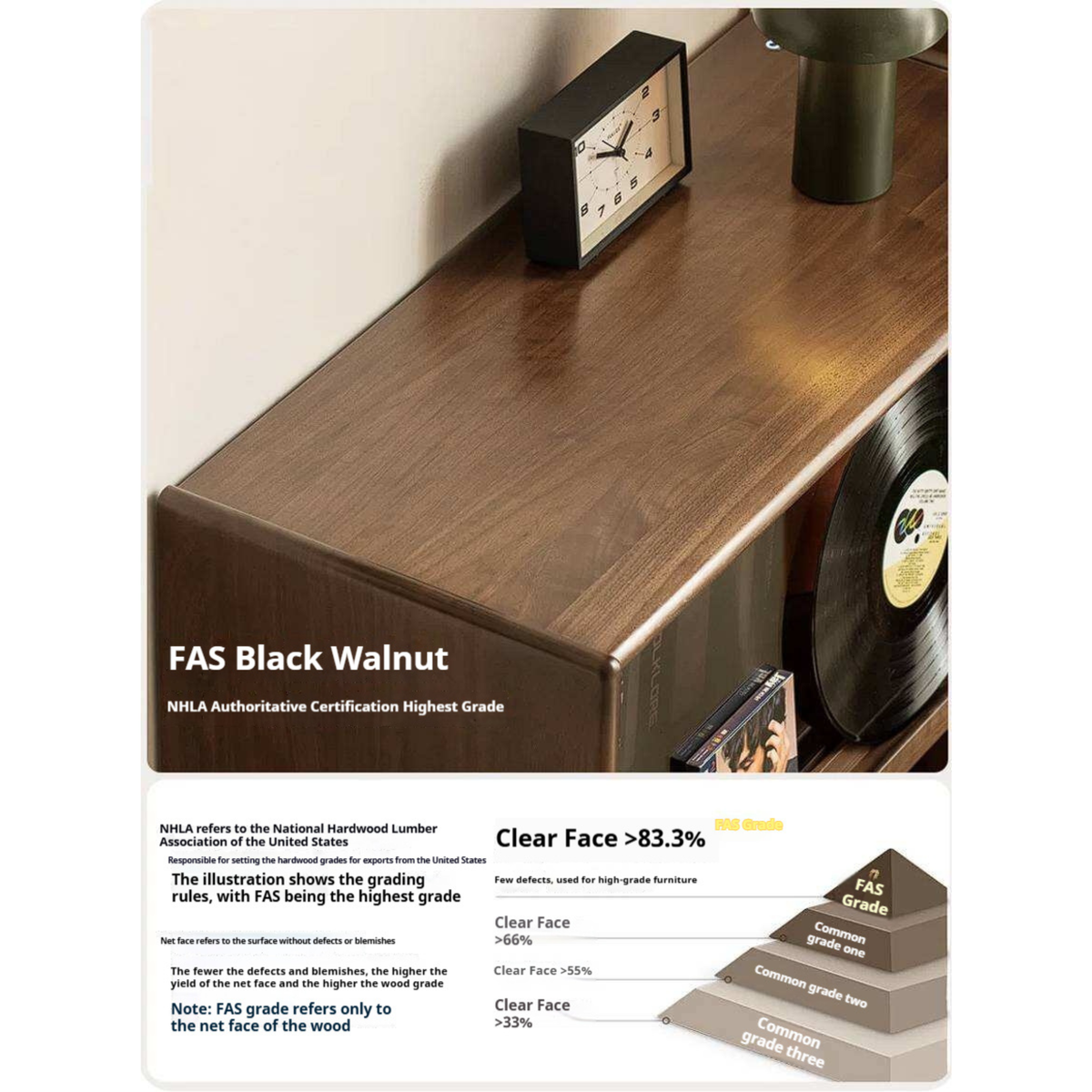 Sandalwood, Black Walnut, Oak Solid Wood Side Cabinet Flip Door LED Lights