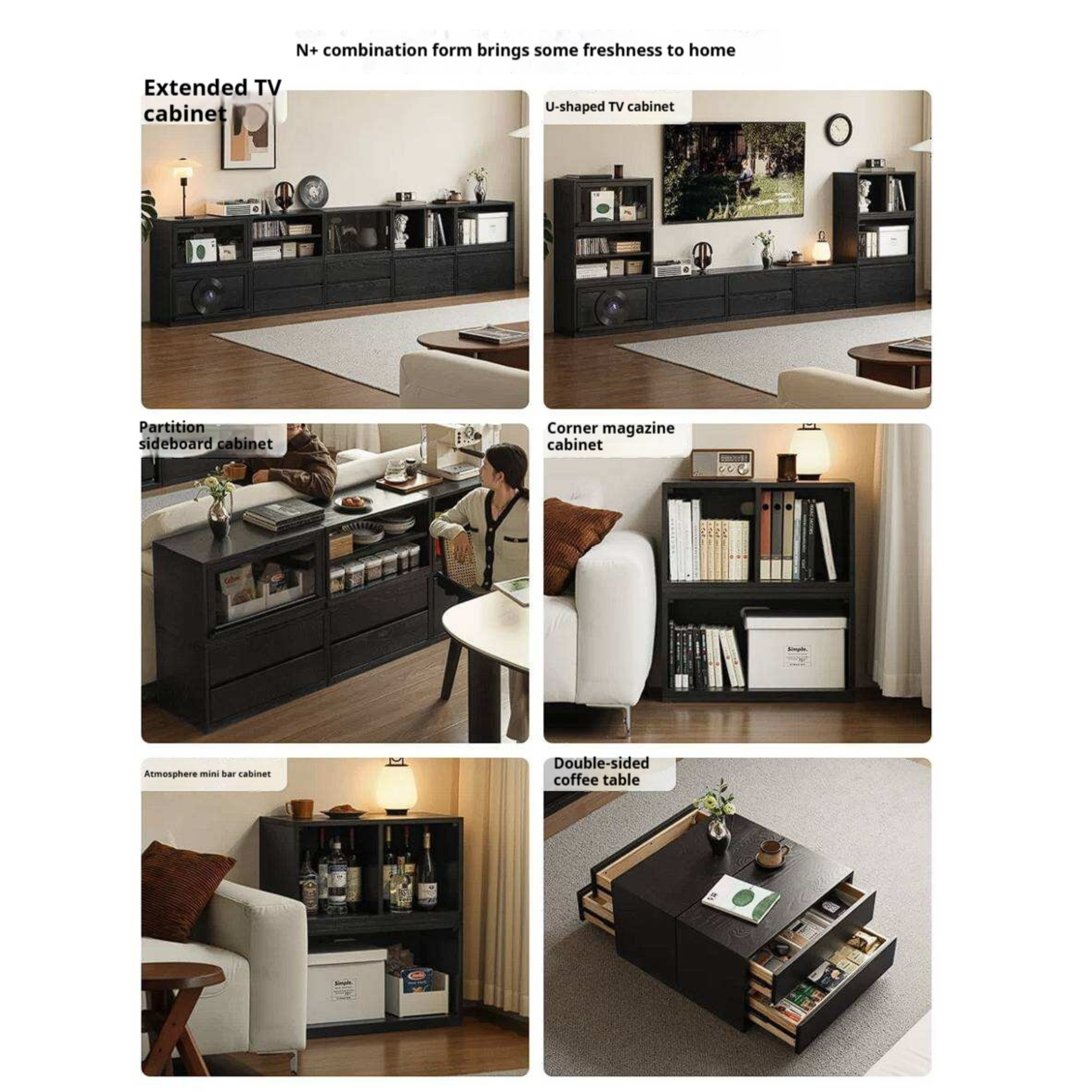 Oak Solid Wood TV Cabinet Modular with Modern Minimalist Storage
