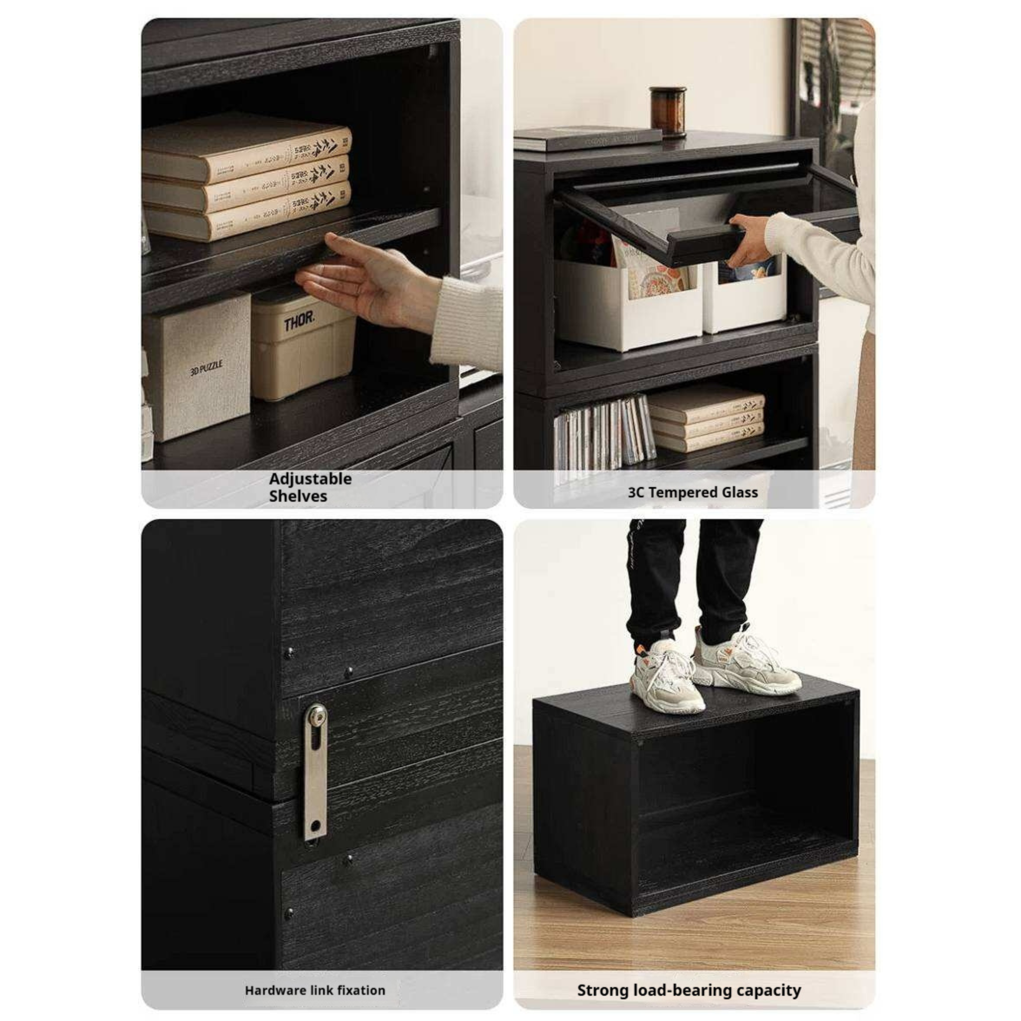 Oak Solid Wood TV Cabinet Modular with Modern Minimalist Storage