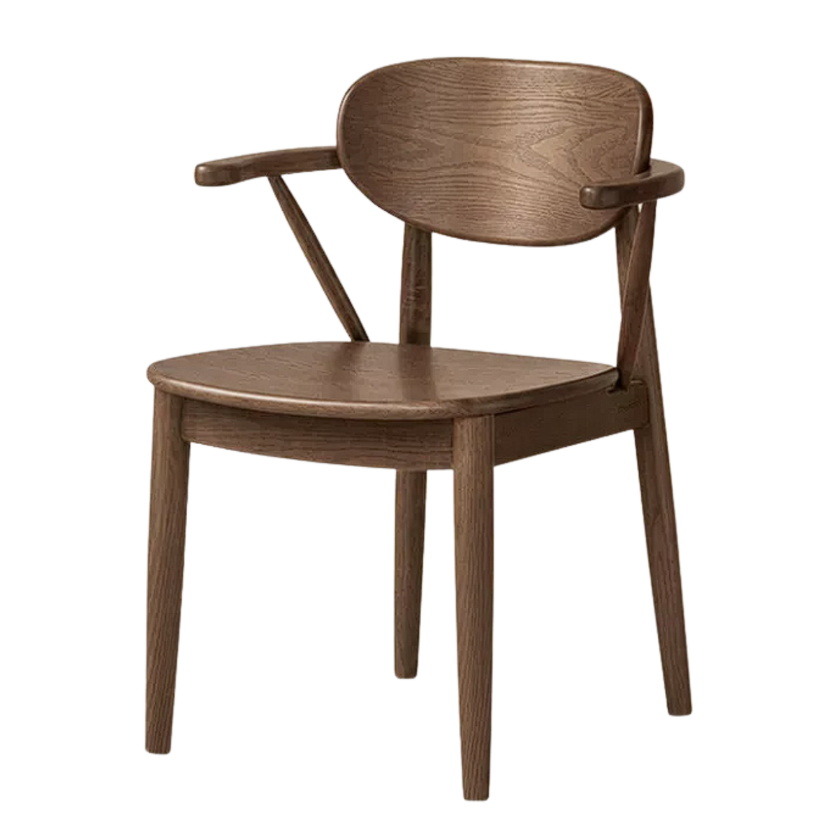 4 pcs Black Walnut, Oak, Sandalwood, Ash Curved Dining Chair with Open Armrest