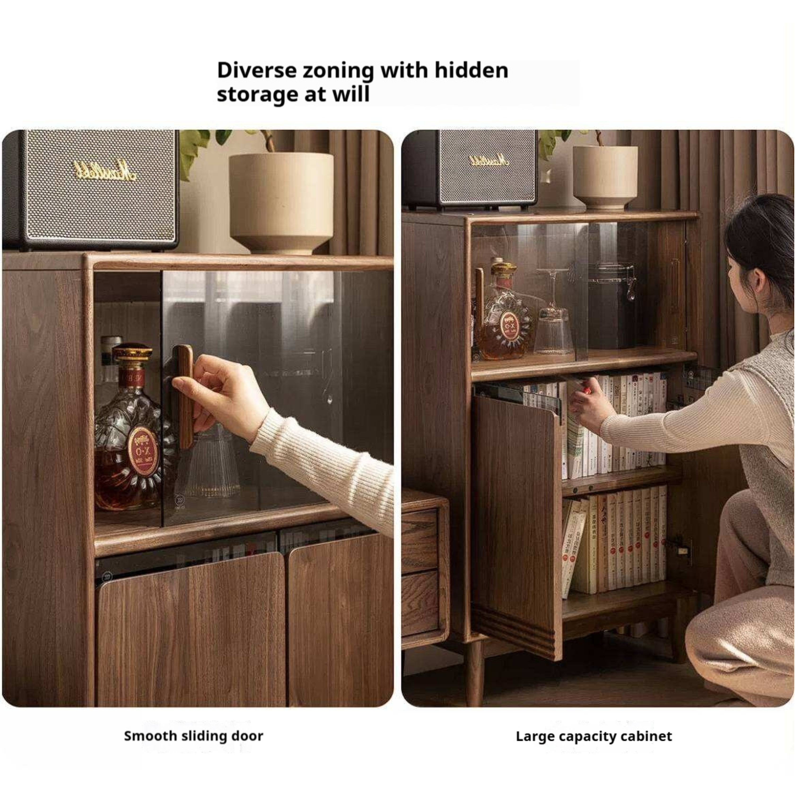 Black Walnut, Golden Rosewood, Oak, Ash, Cherry Solid Wood Side Cabinet with Minimalist TV Stand Storage Design
