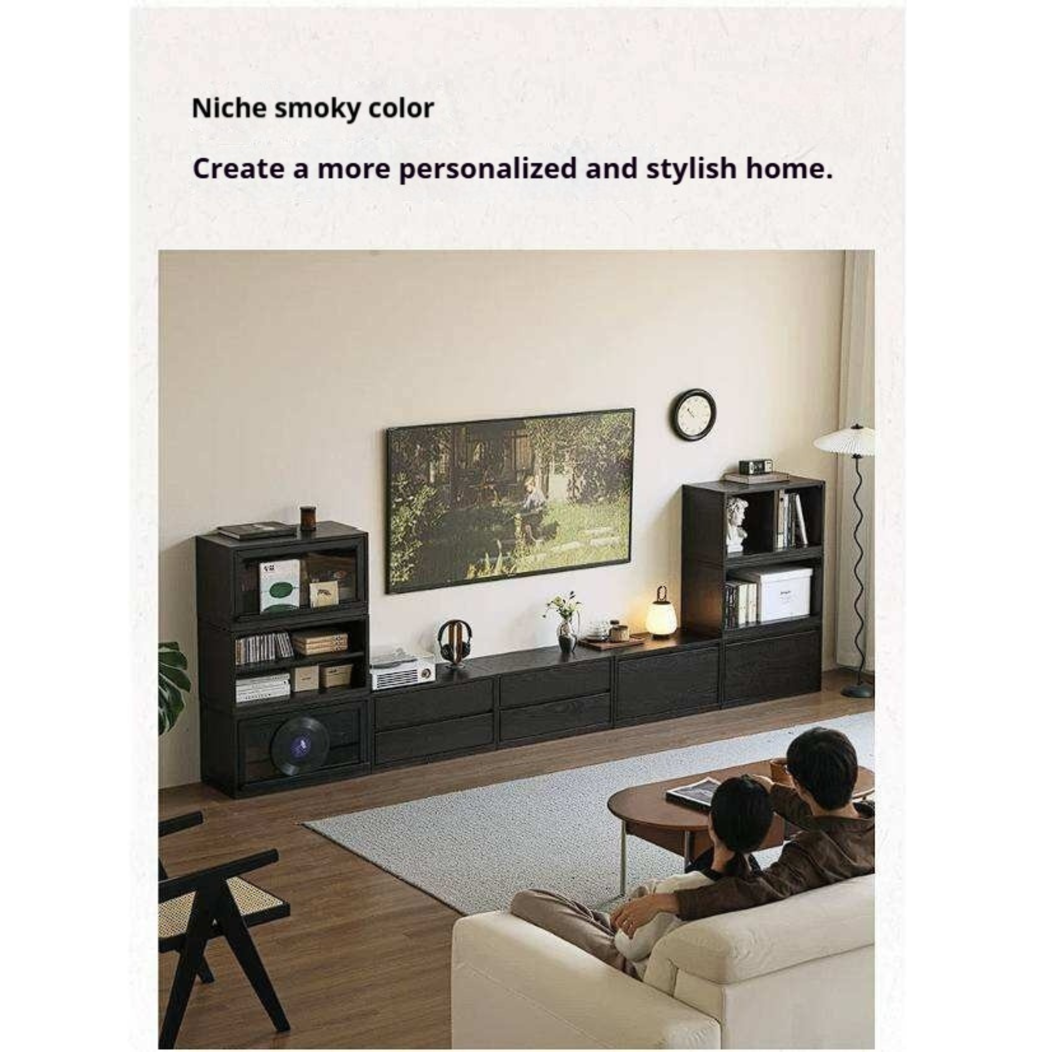 Oak Solid Wood TV Cabinet Modular with Modern Minimalist Storage