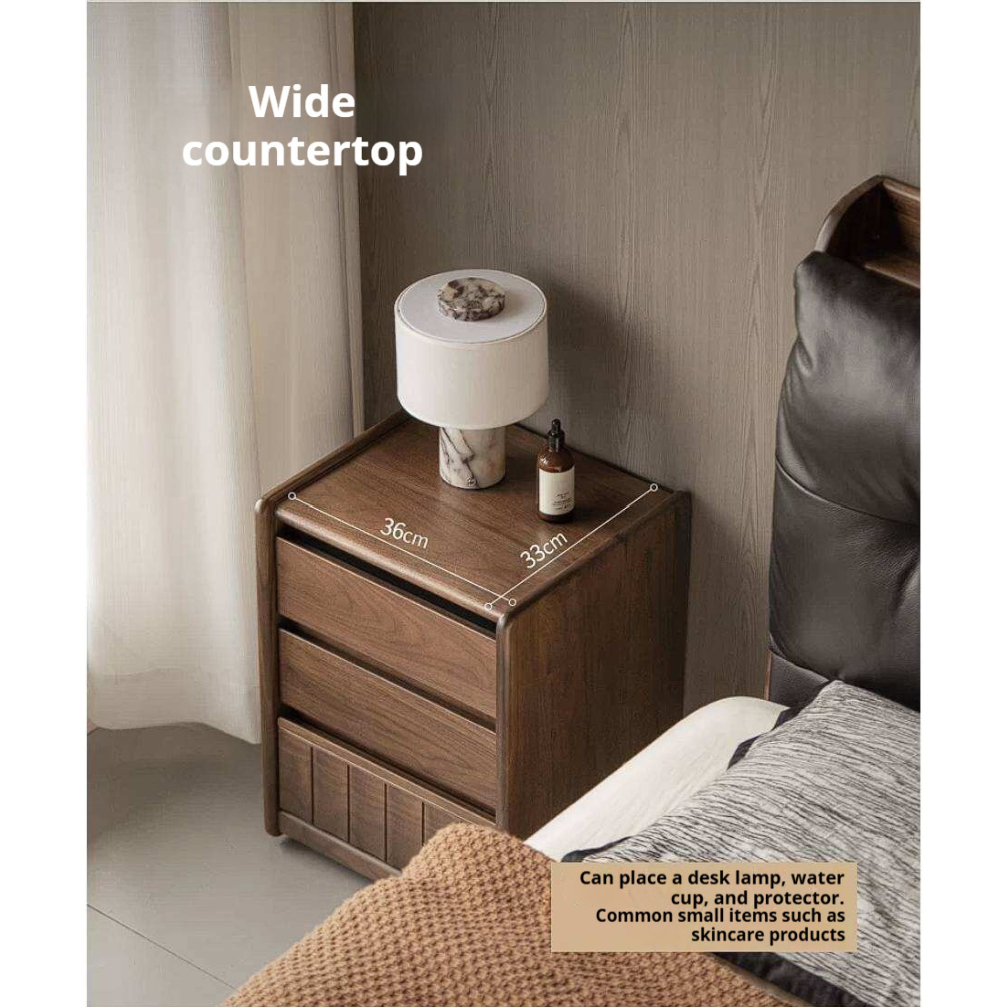 Black Walnut Solid Wood Nightstand Italian Style with Wheels