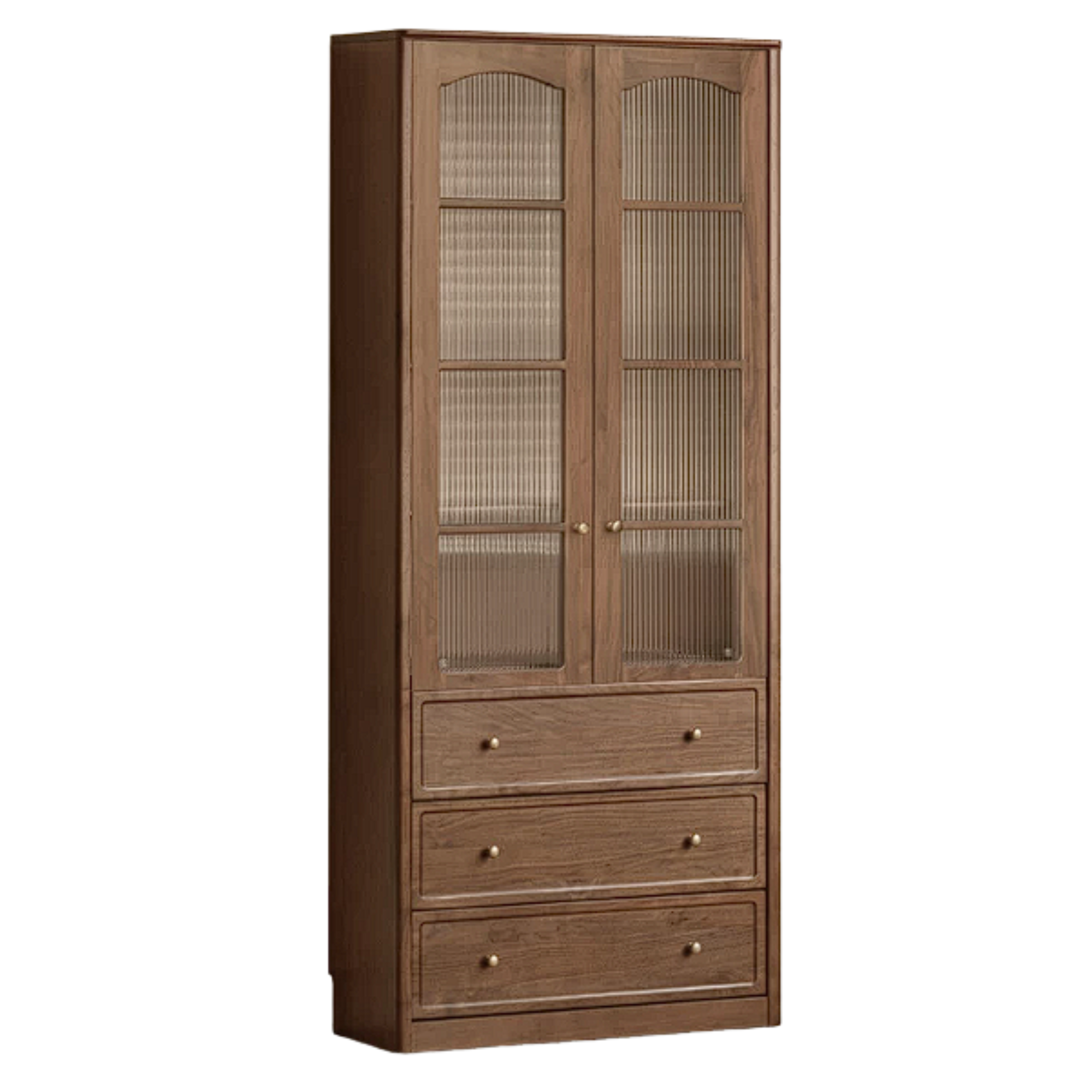 Black Walnut, Poplar Solid Wood Bookshelf and Display Cabinet with Vintage French Profile