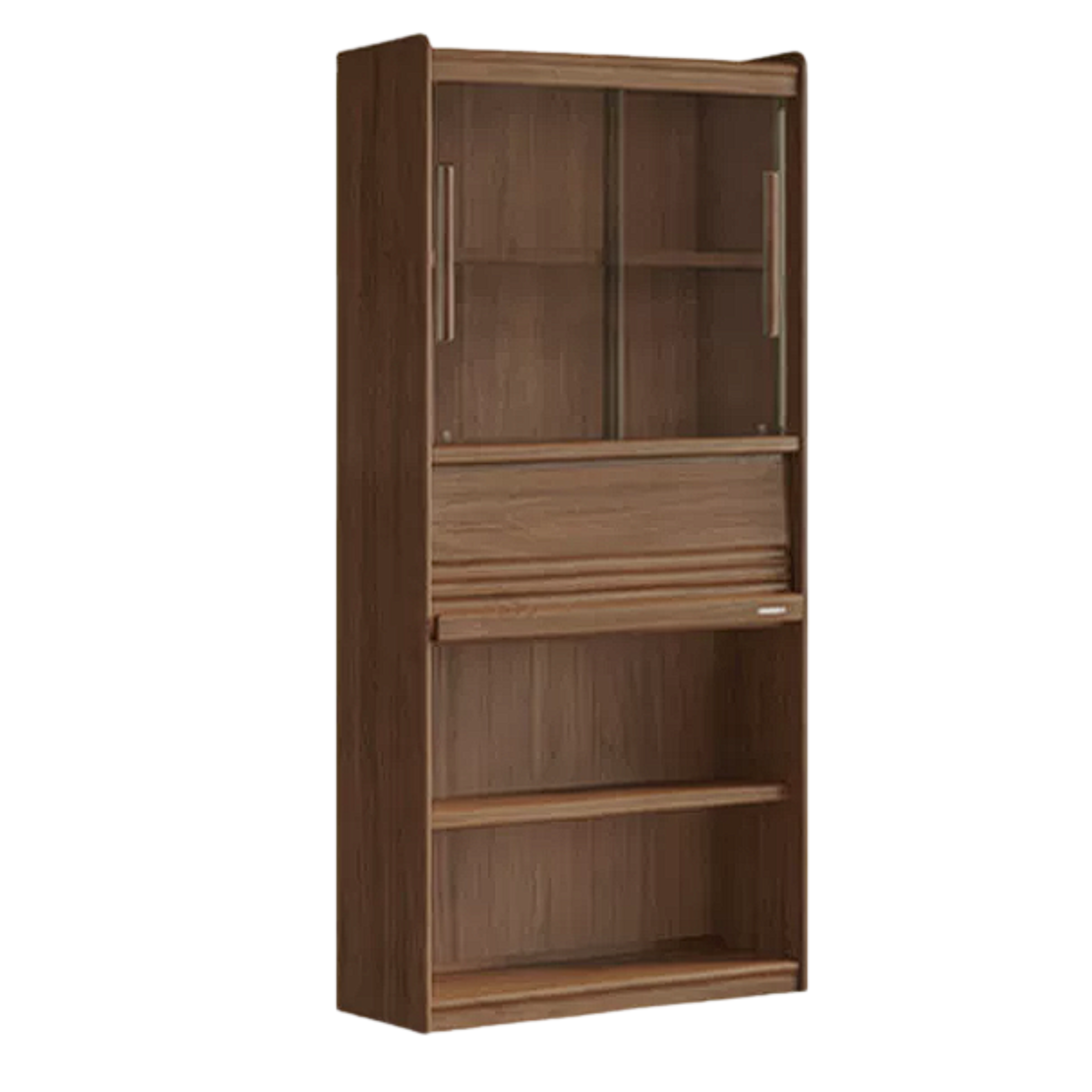 Black Walnut Solid Wood Combination Bookcase with Wall Storage and Floor Display