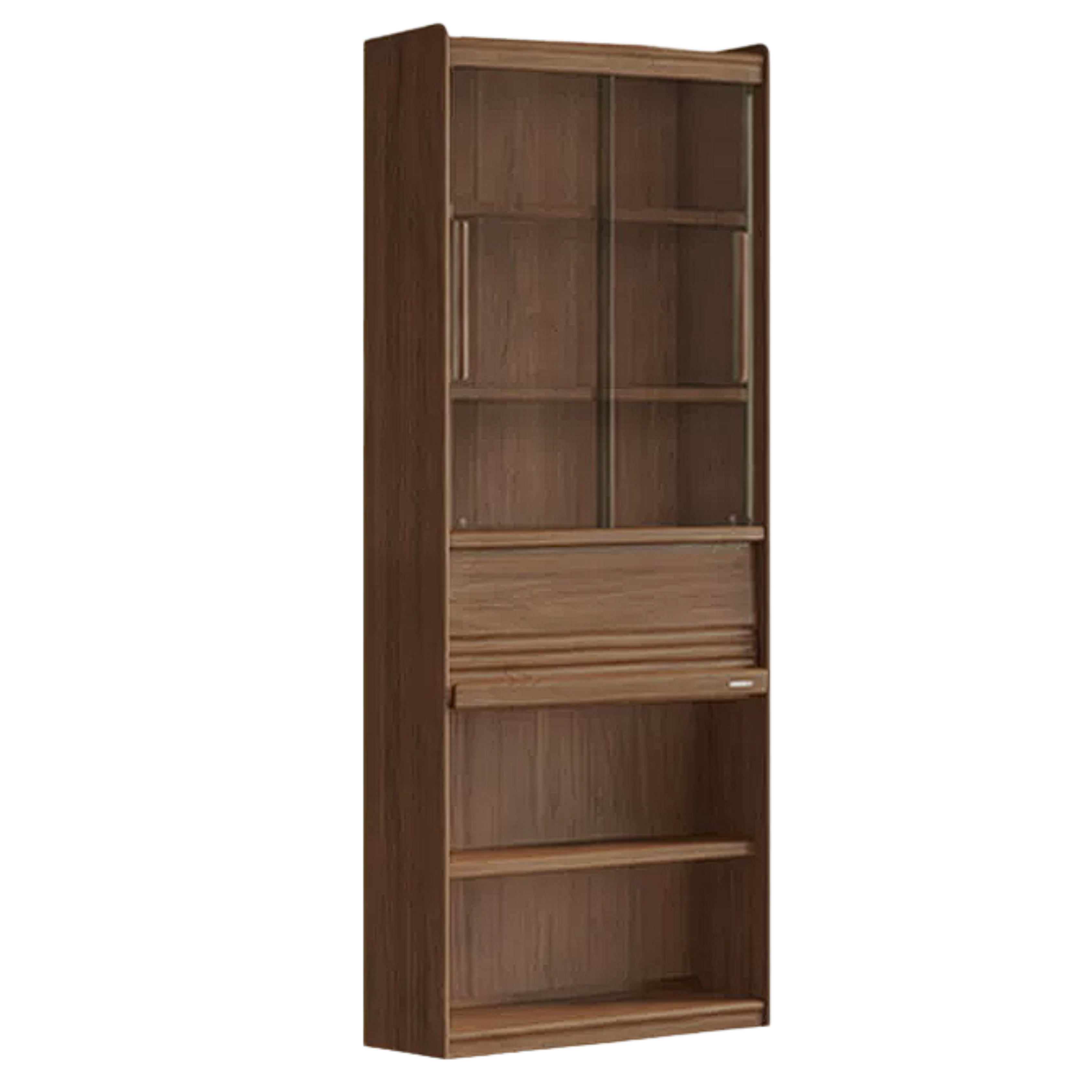 Black Walnut Solid Wood Combination Bookcase with Wall Storage and Floor Display