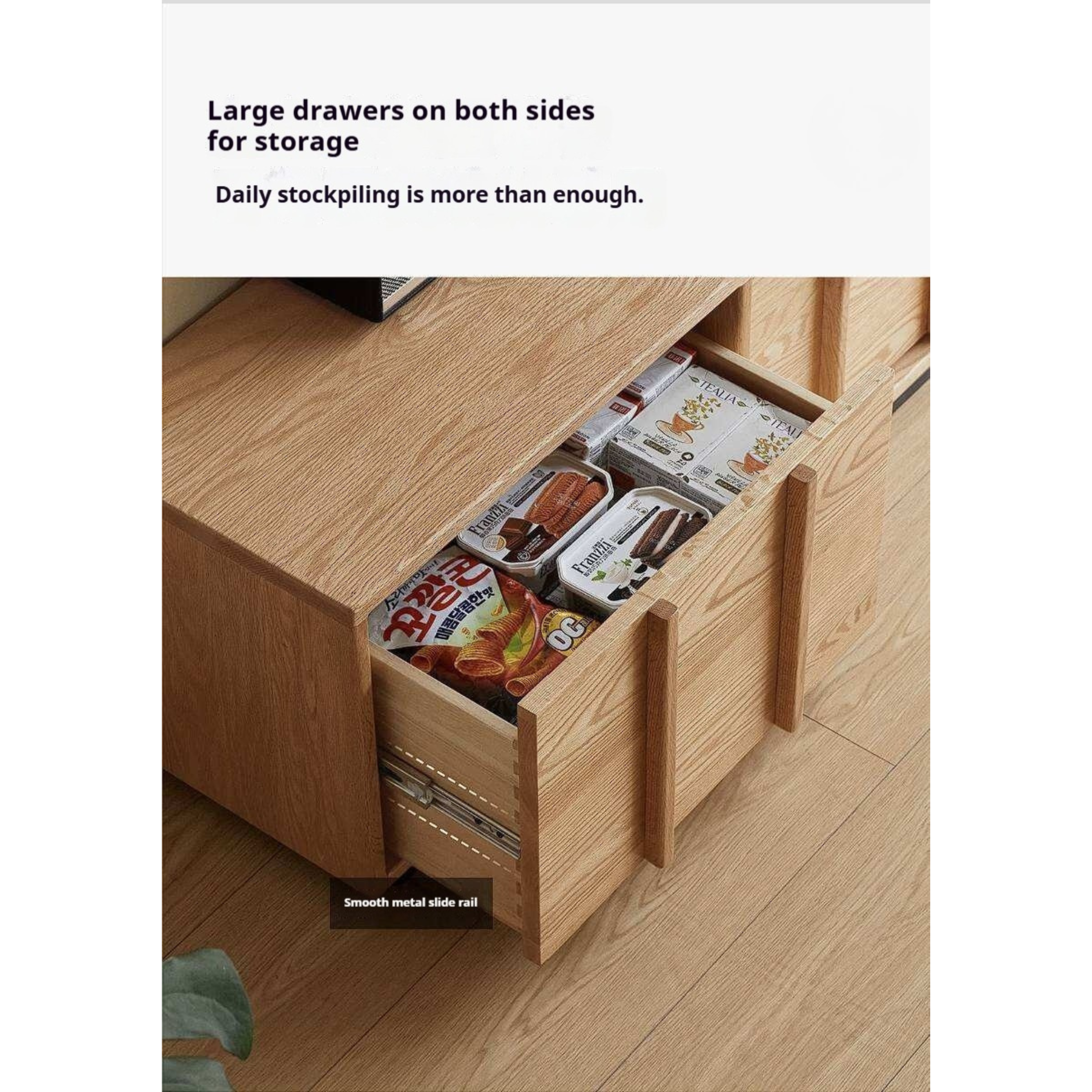 Oak Solid Wood TV Cabinet with Open Frame Storage Design