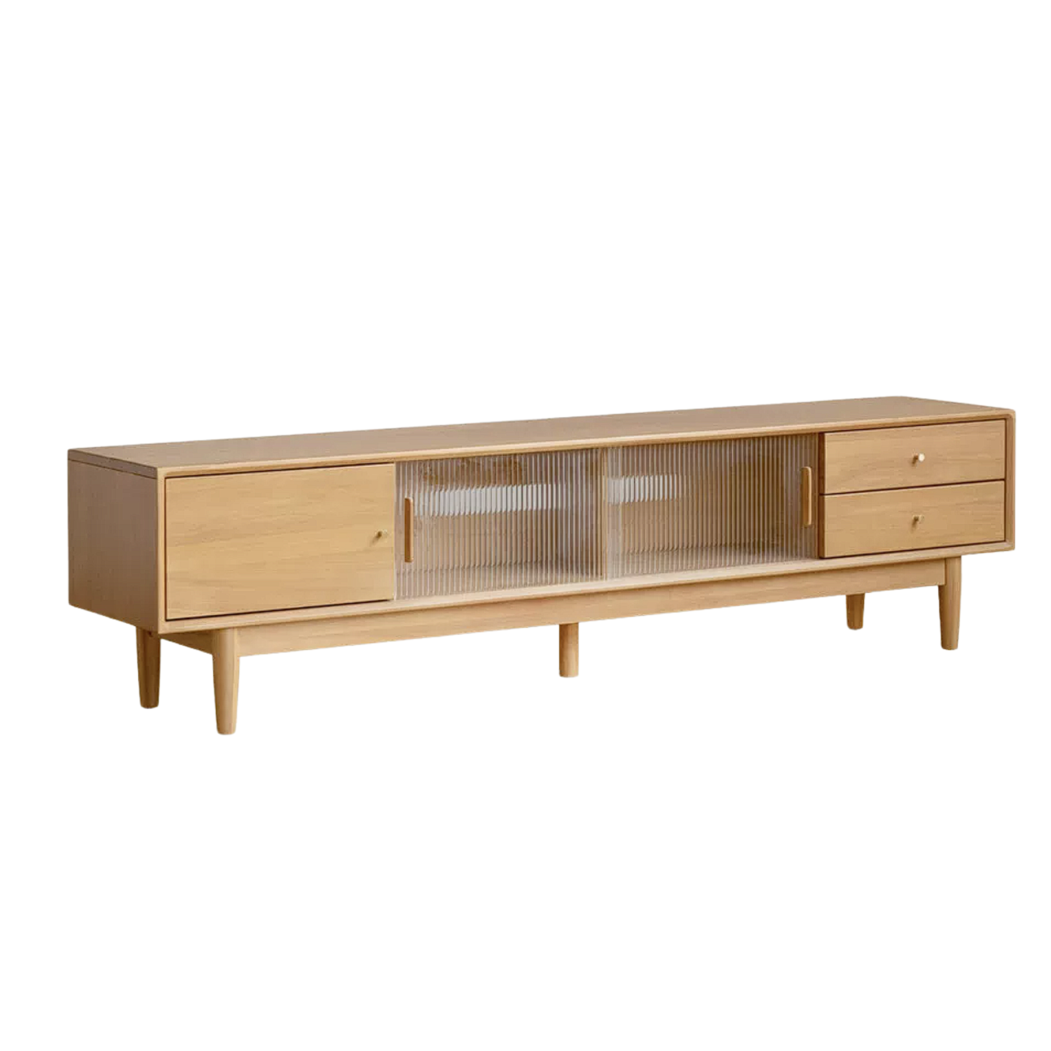 Poplar Solid Wood TV Cabinet with Glass Sliding Doors and Modern Storage