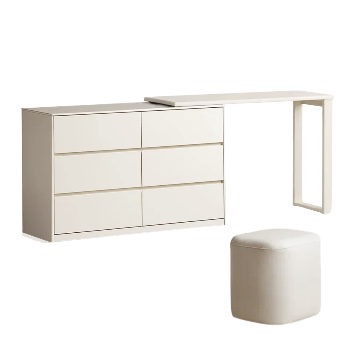 Solid RubberWood Dresser with Pull-Out Vanity Desk