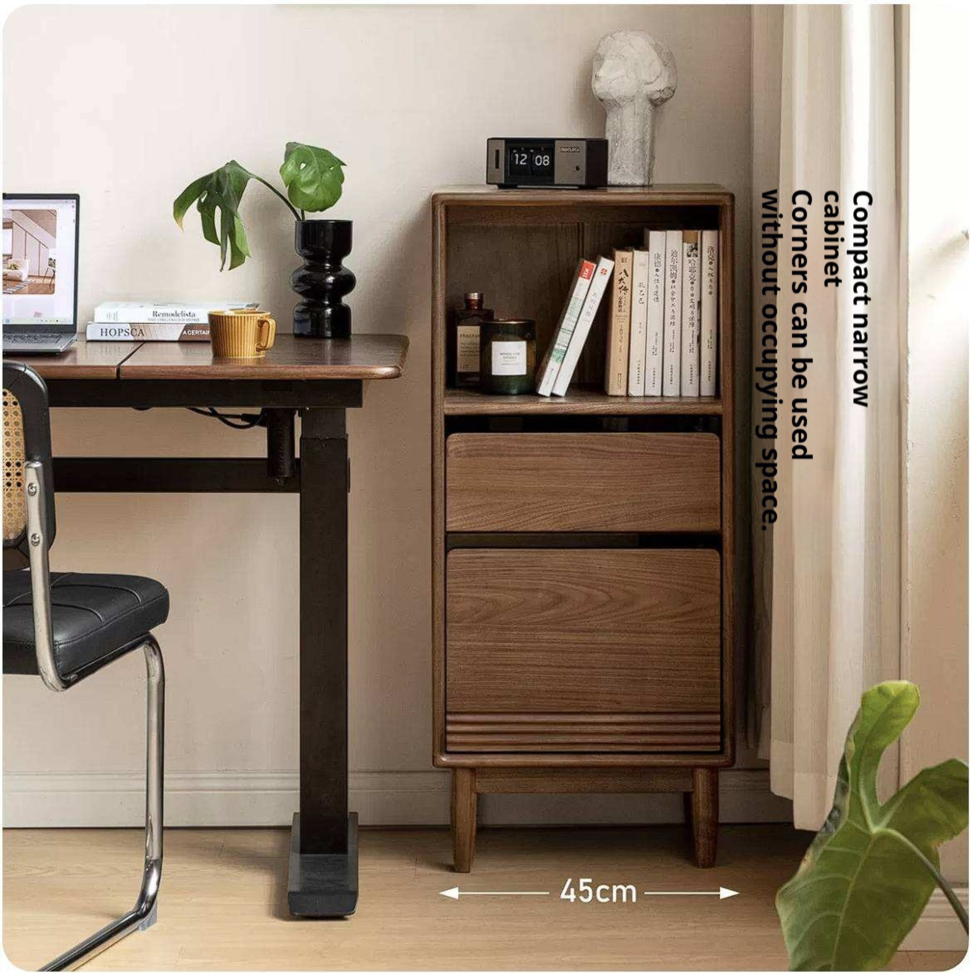 Black Walnut, Golden Rosewood, Oak, Ash, Cherry Solid Wood Side Cabinet with Minimalist TV Stand Storage Design