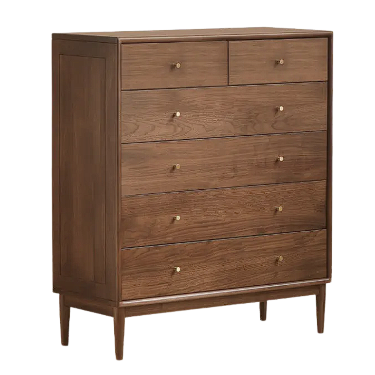 Black Walnut, Oak, Golden Pearwood Solid Wood Combination Dresser and Chest Set with Brass-Capped Tapered Legs