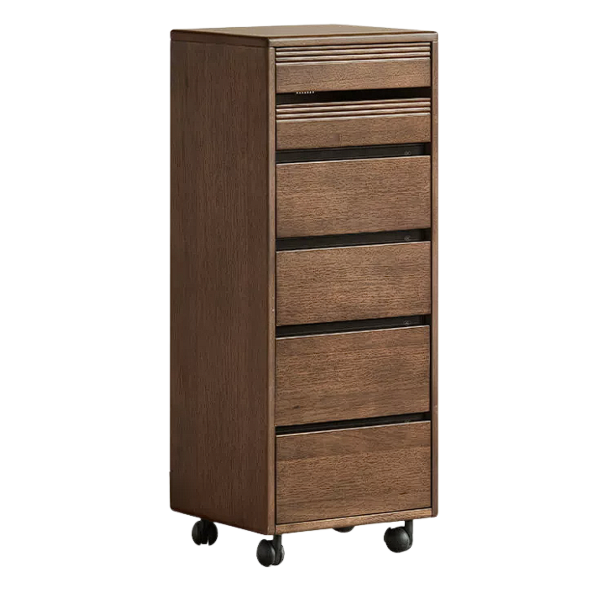 Golden Sandalwood Solid Wood Slim Rolling File Cabinet with Six Storage Drawers