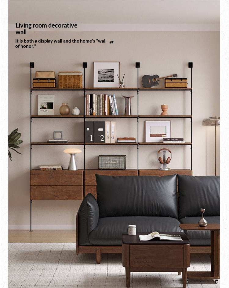 Oak Solid Wood Wall-Mounted Bookshelf Industrial Style