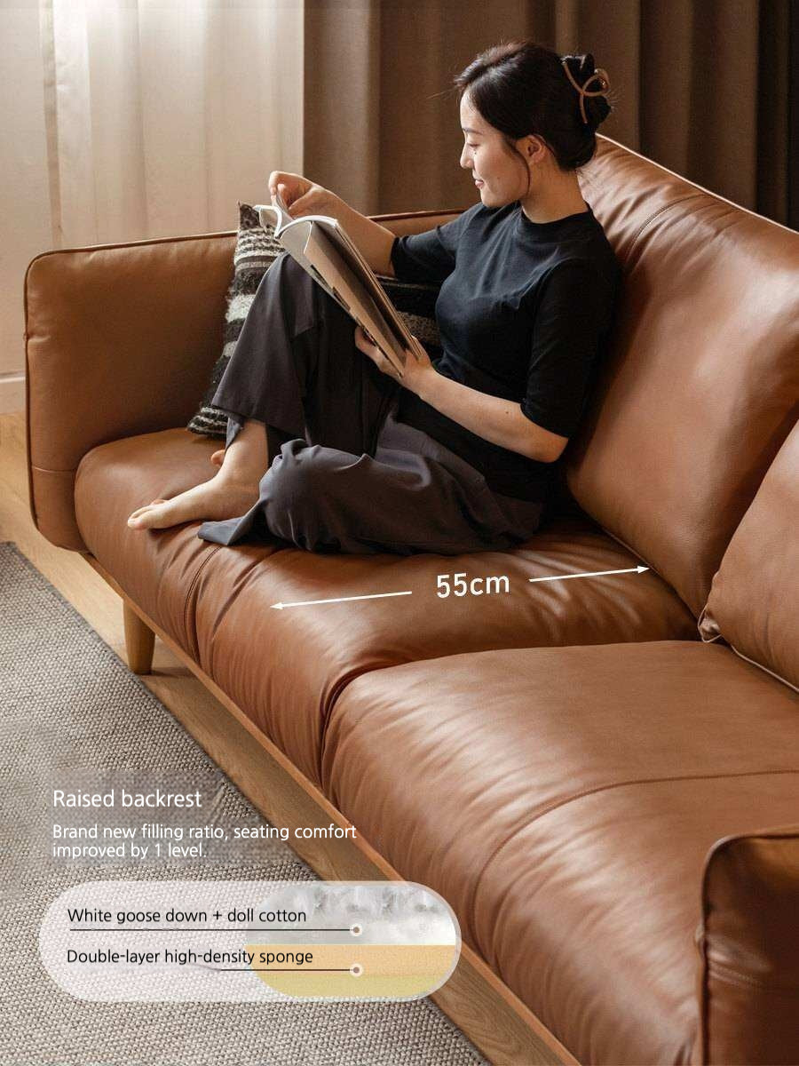 Cherry Wood Contemporary Casual Sofa Genuine Leather, Fabric